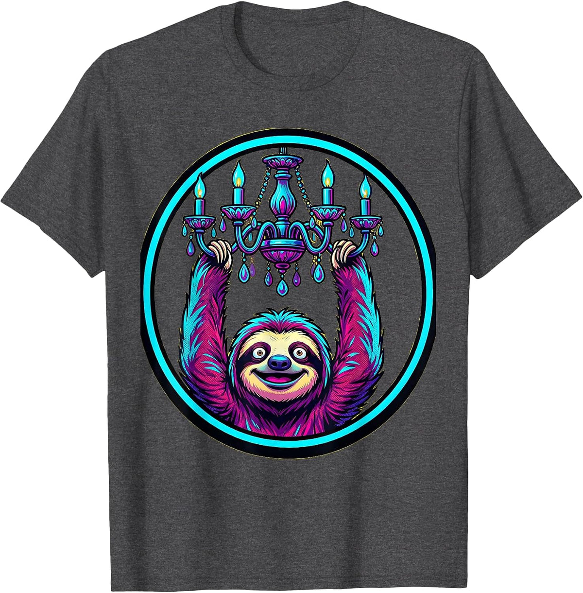 Sloth Hanging From Chandelier Funny Design T-Shirt - Dark Heather Grey