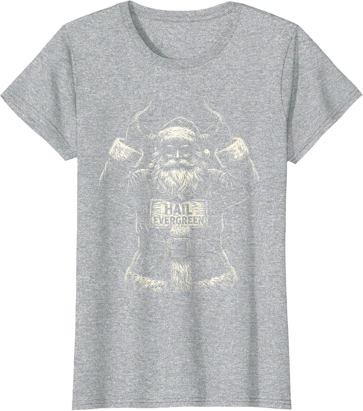 Hail Evergreen Woodcut Engraving Heavy Metal Santa Claus T-Shirt - Heather Grey