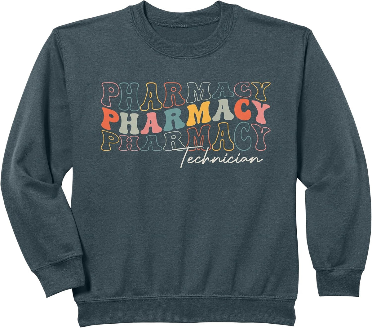 Funny Pharmacy Technician Pharmacy Squad Retro Groovy Sweatshirt - Dark Heather Grey