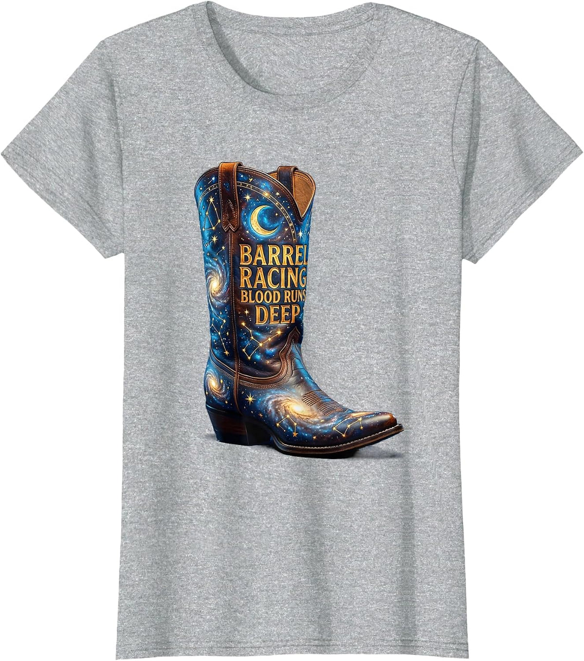 Barrel Racing Blood Runs Deep Cowgirl Design T-Shirt - Heather Grey