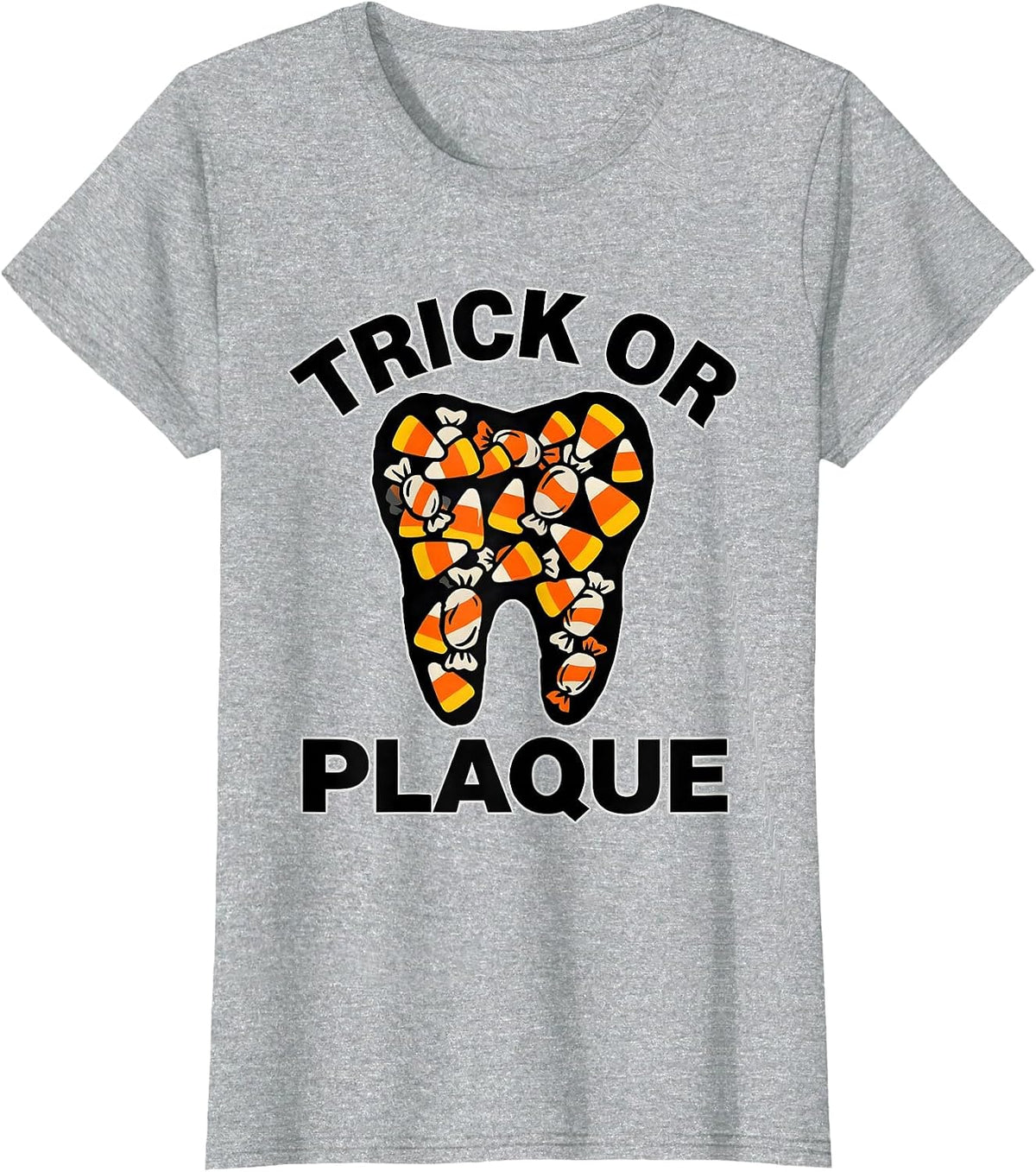 Trick Or Plaque Stencil Halloween Dental Hygienist Costume T-Shirt - Heather Grey