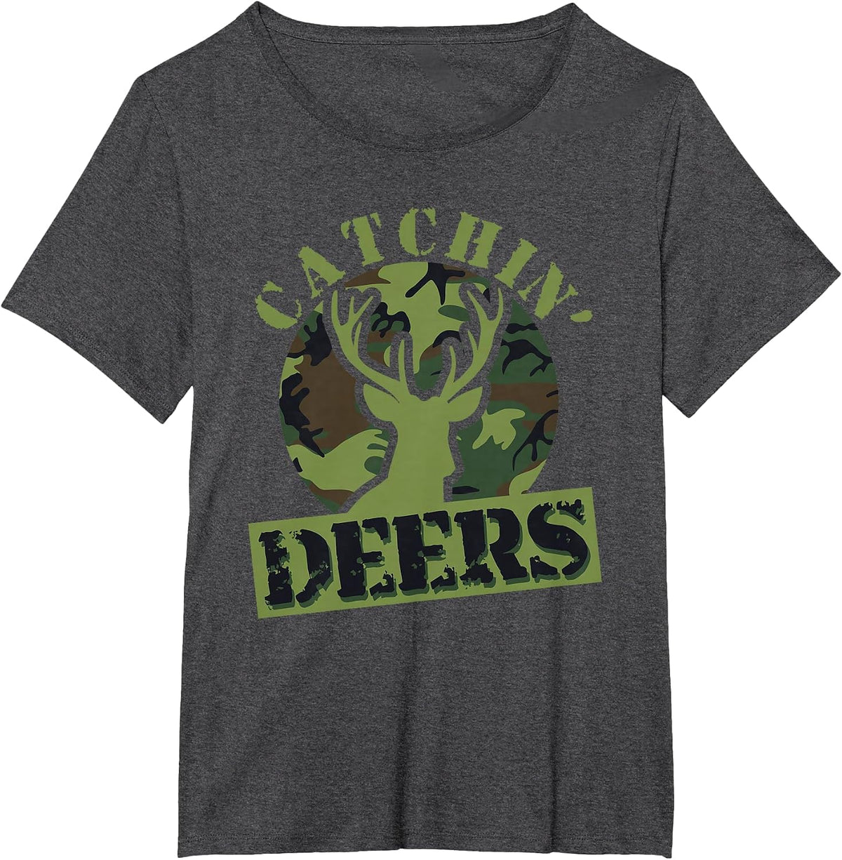 Funny Catchin' Deers T-Shirt - Dark Heather Grey