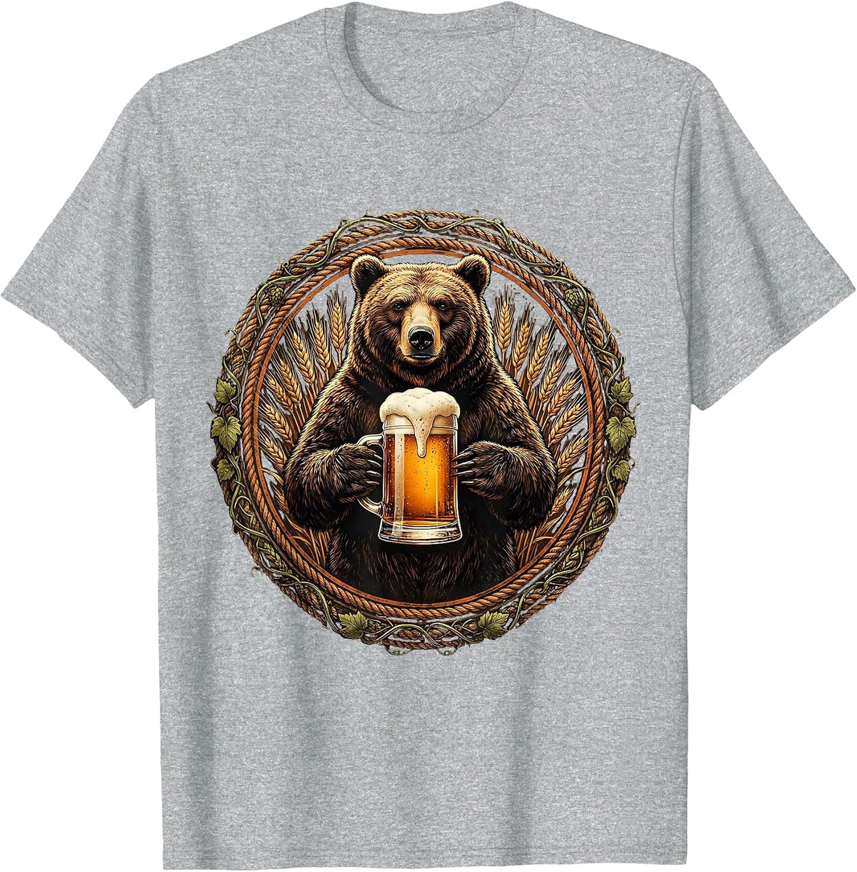 Men's Bear Holding Oversized Beer Stein Graphic T-Shirt - Heather Grey