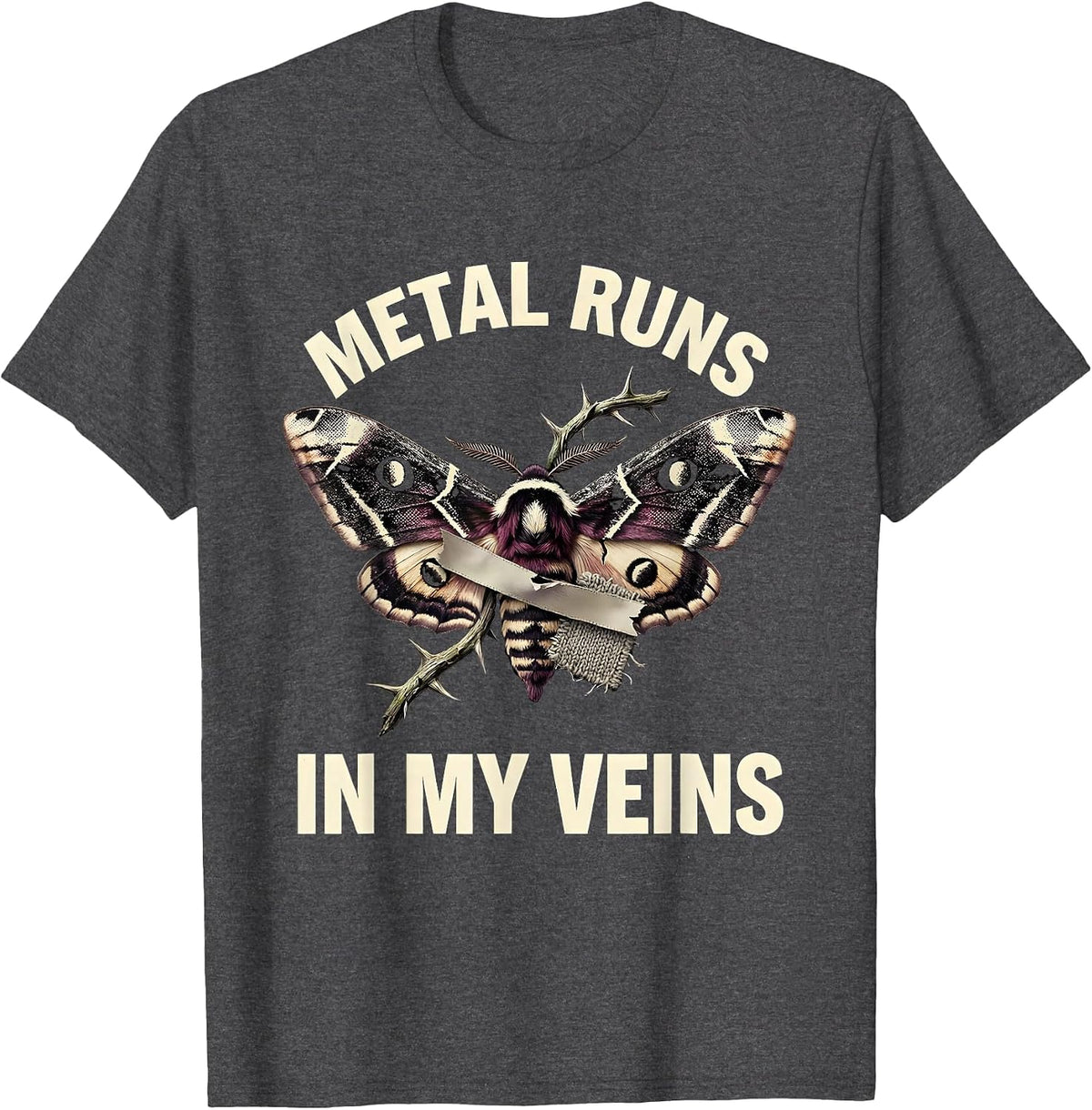 Metal Runs In My Veins Heavy Metal Band Design T-Shirt - Dark Heather Grey