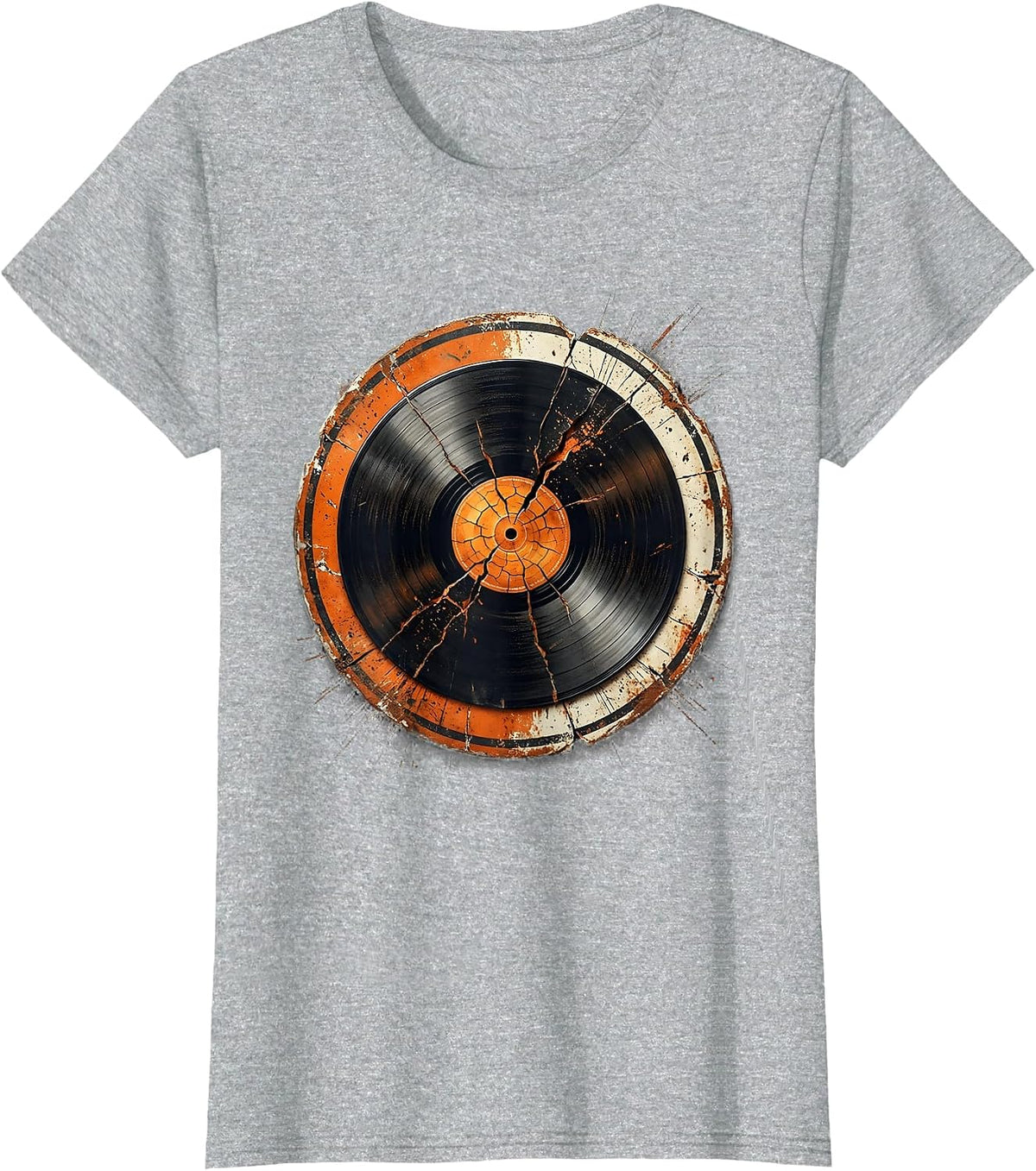 Melting Vinyl Record Sun Art Graphic T-Shirt - Heather Grey