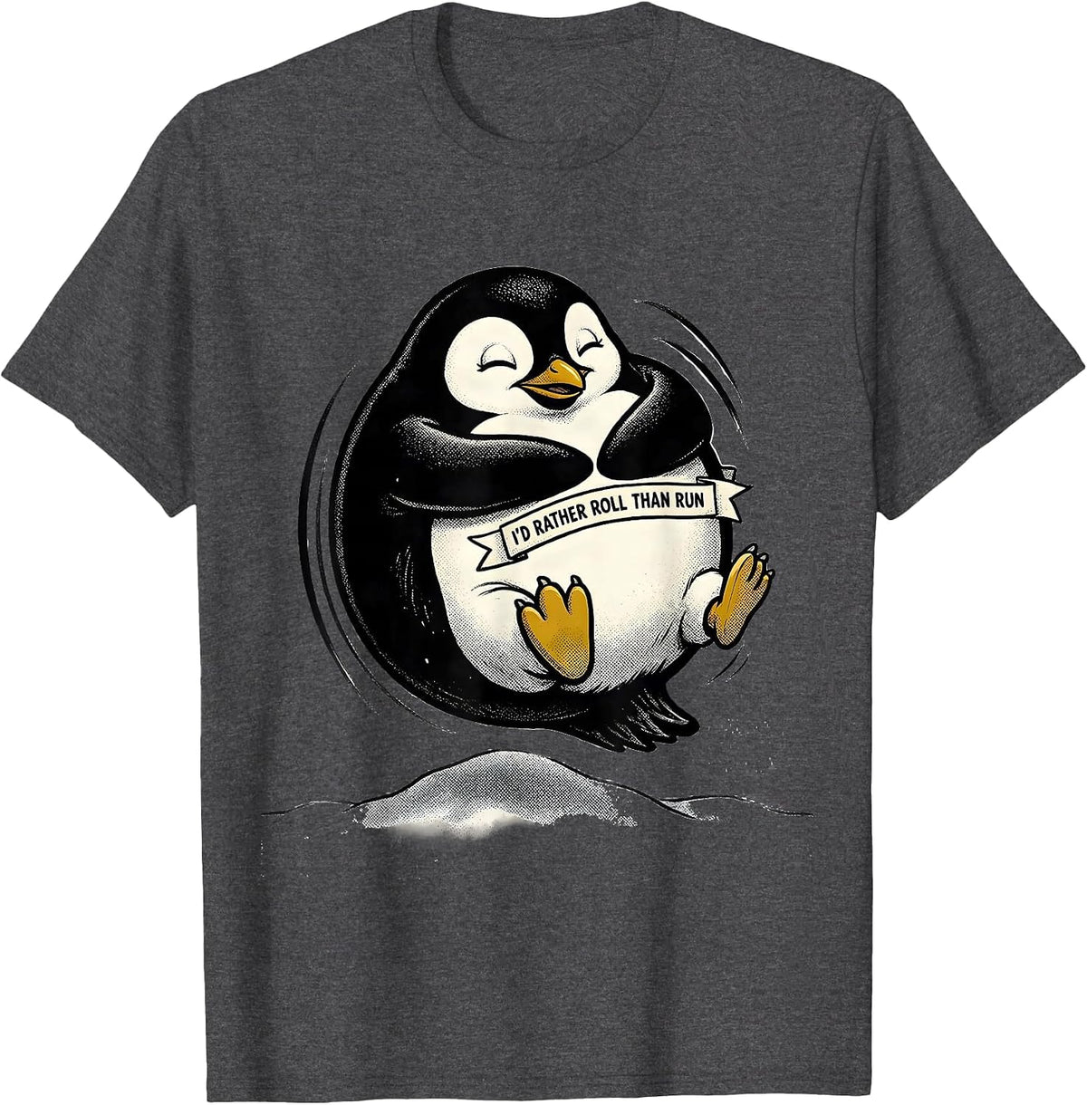 I'd Rather Roll Than Run Retro Cartoon Penguin Animal Lover T-Shirt - Dark Heather Grey