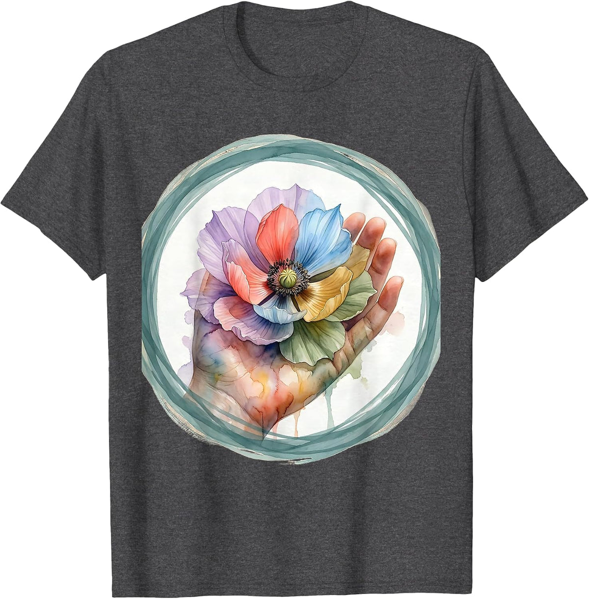 Men's Neurodiversity Blooming Hand Floral Graphic T-Shirt - Dark Heather Grey