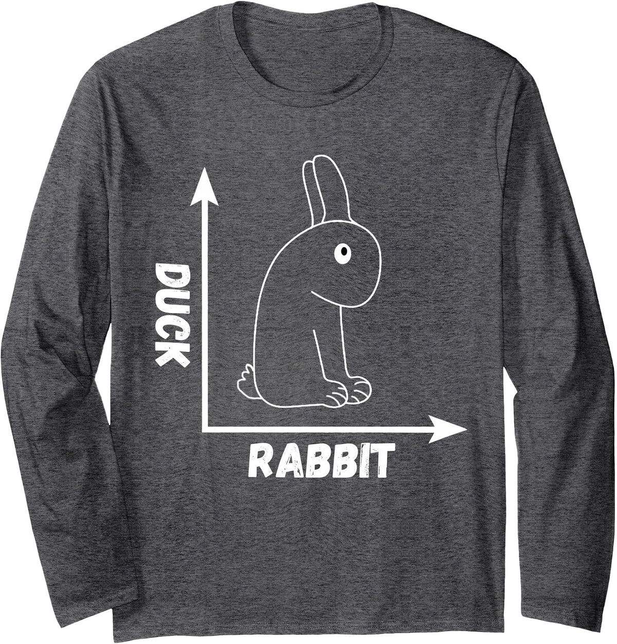 Crazy Optical Illusion Rabbit Duck Perspective Wittgenstein Long Sleeve T-Shirt - Adult Unisex Dark Heather Grey