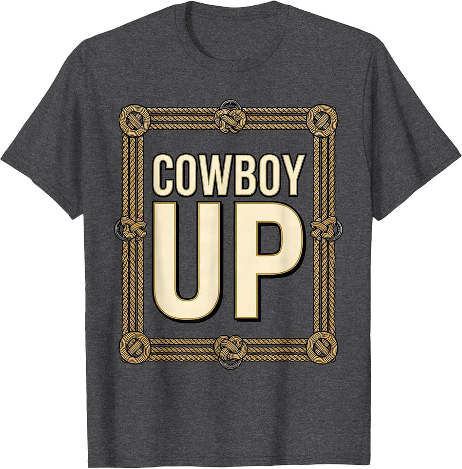 Men's Cowboy Up Western Rodeo Graphic Design T-Shirt - Dark Heather Grey