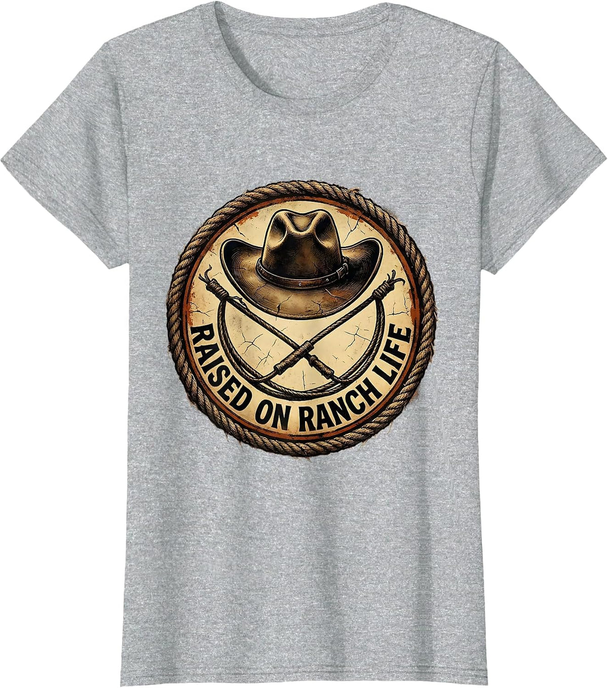 Raised on Ranch Life Cowgirl Graphic Design T-Shirt - Heather Grey
