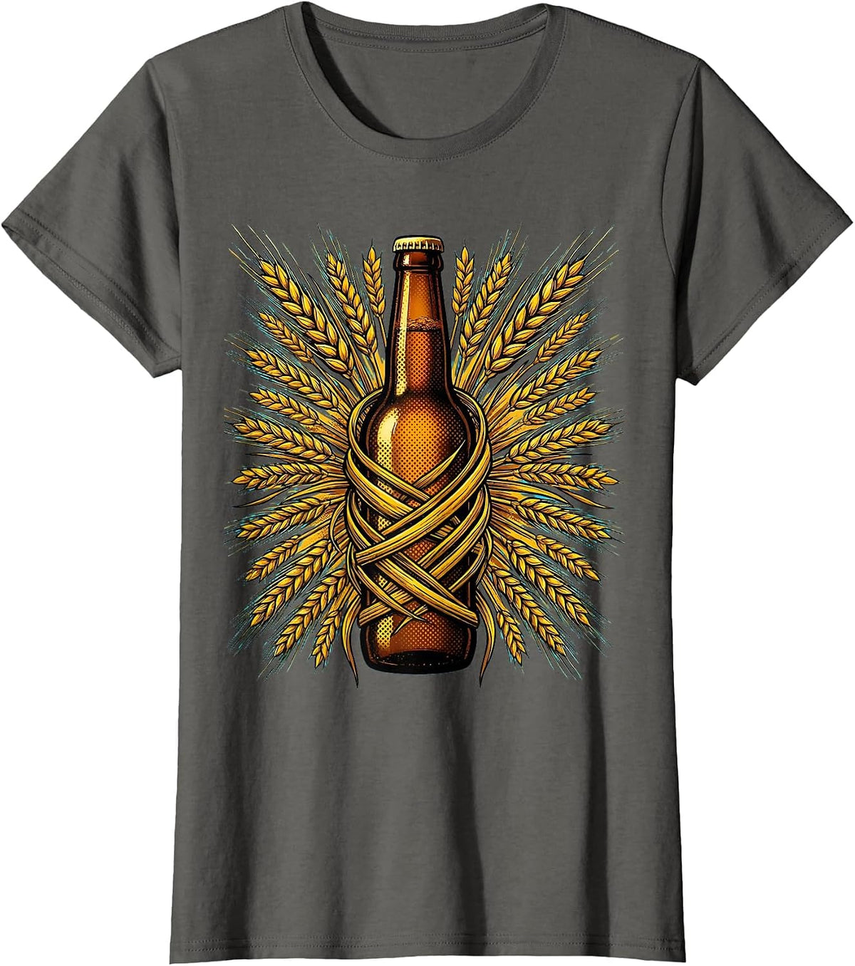 Women's Wheat and Bottle Craft Beer Illustration T-Shirt - Asphalt Grey
