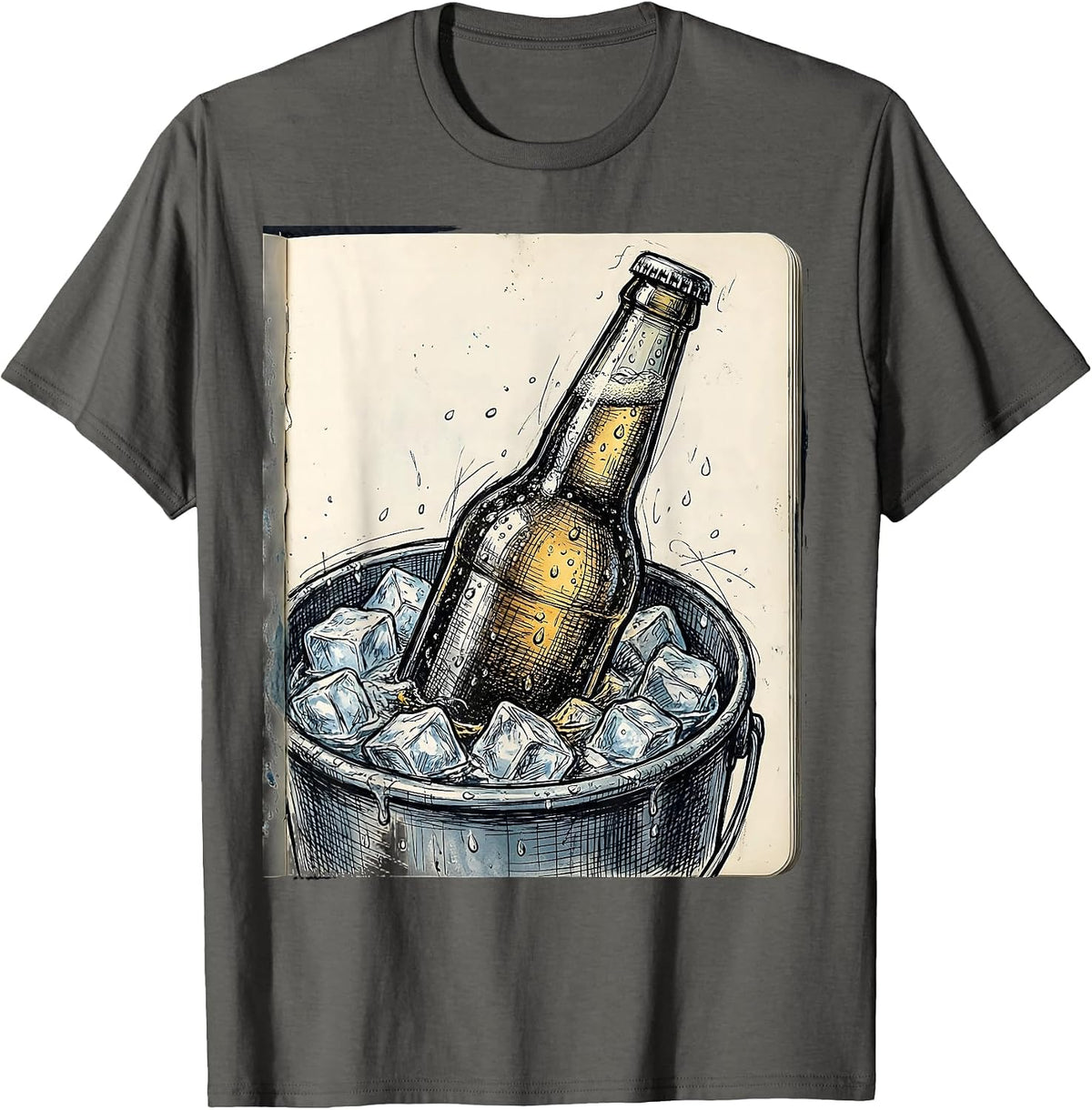 Icy Cold Beer Bottle Submerged in Water Graphic T-Shirt - Asphalt Grey