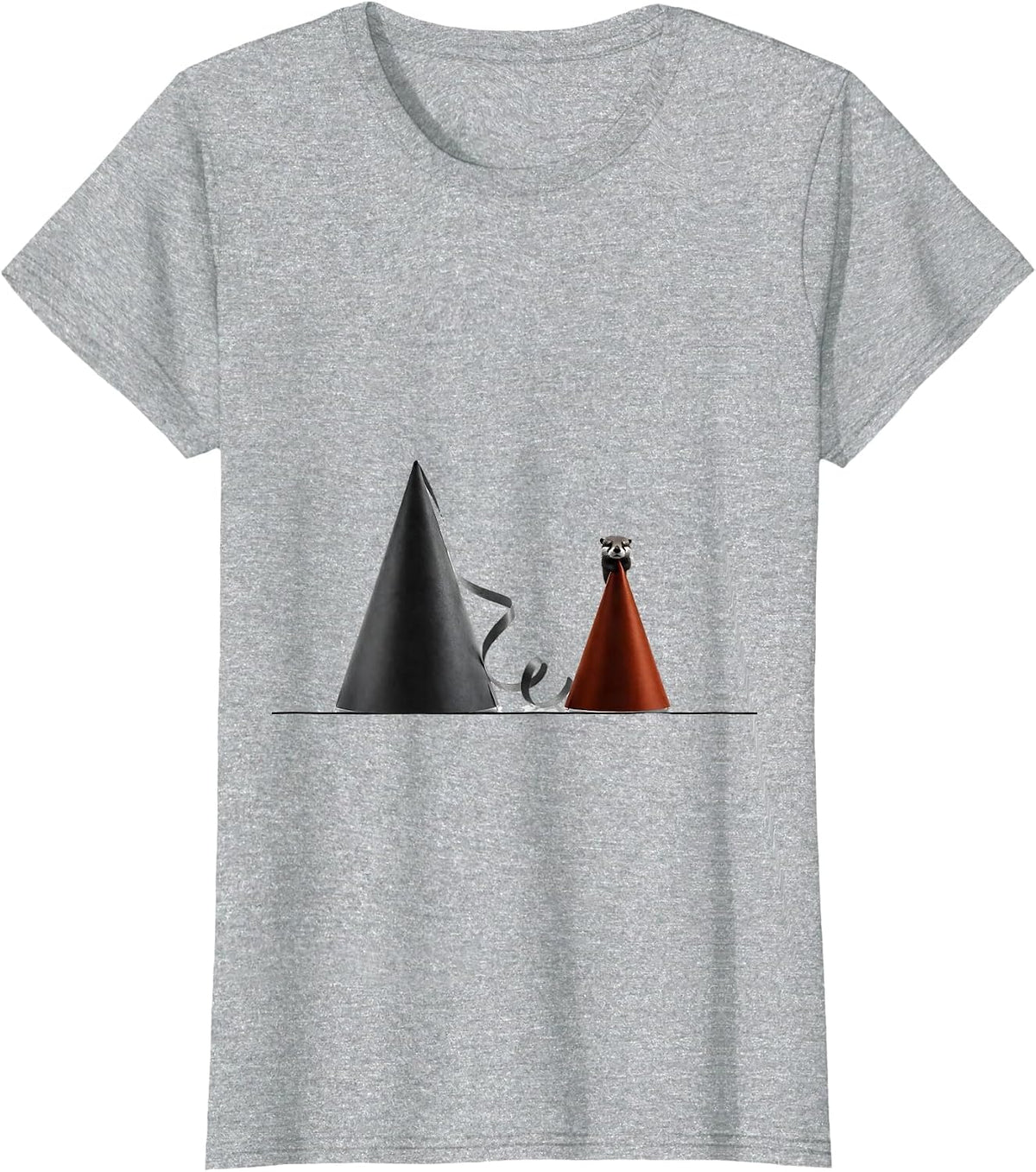 Pointed Party Hats Otter Lover Minimalist Humor T-Shirt - Heather Grey