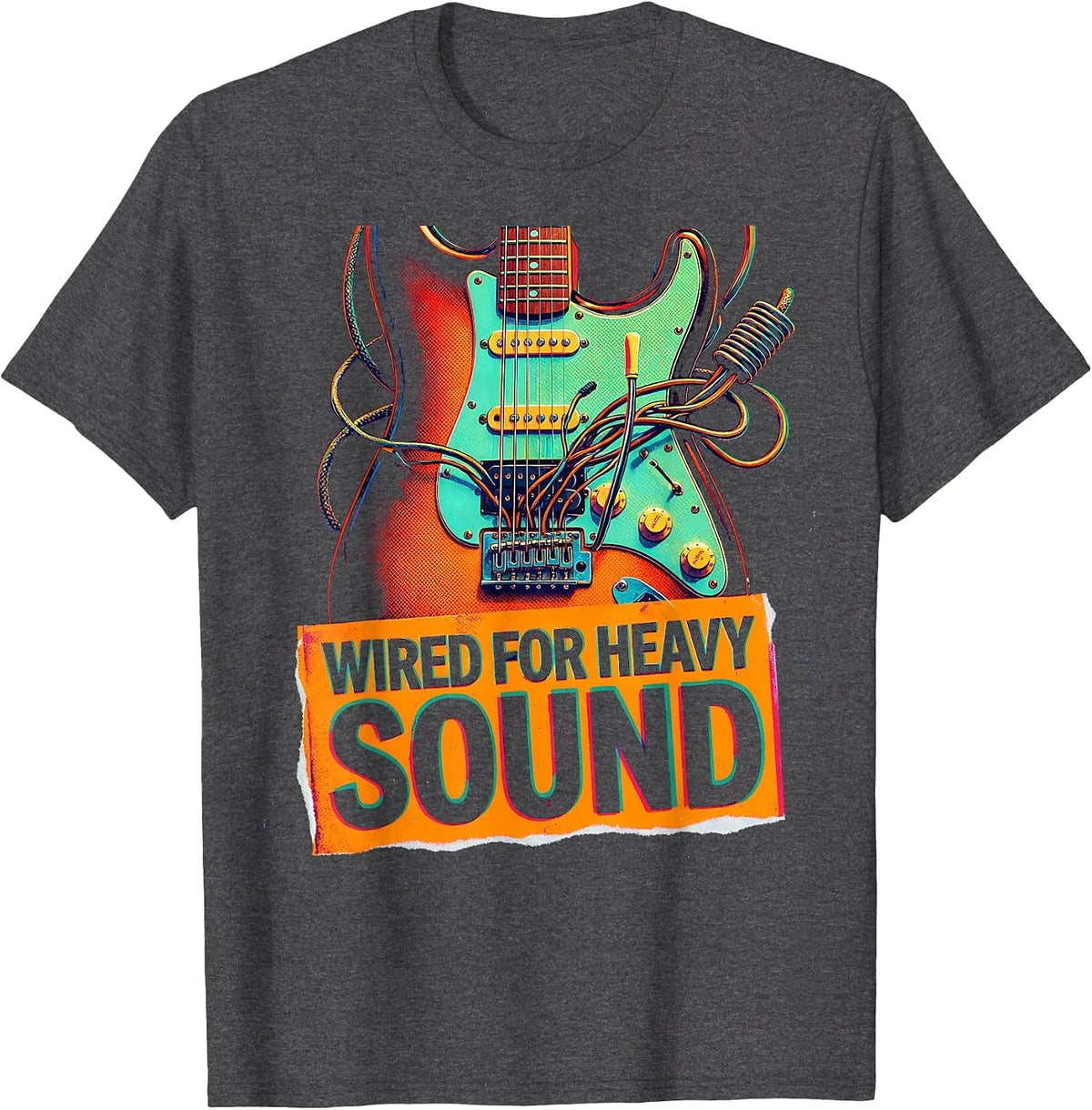 Wired for Heavy Sound Rock Music Design T-Shirt - Dark Heather Grey