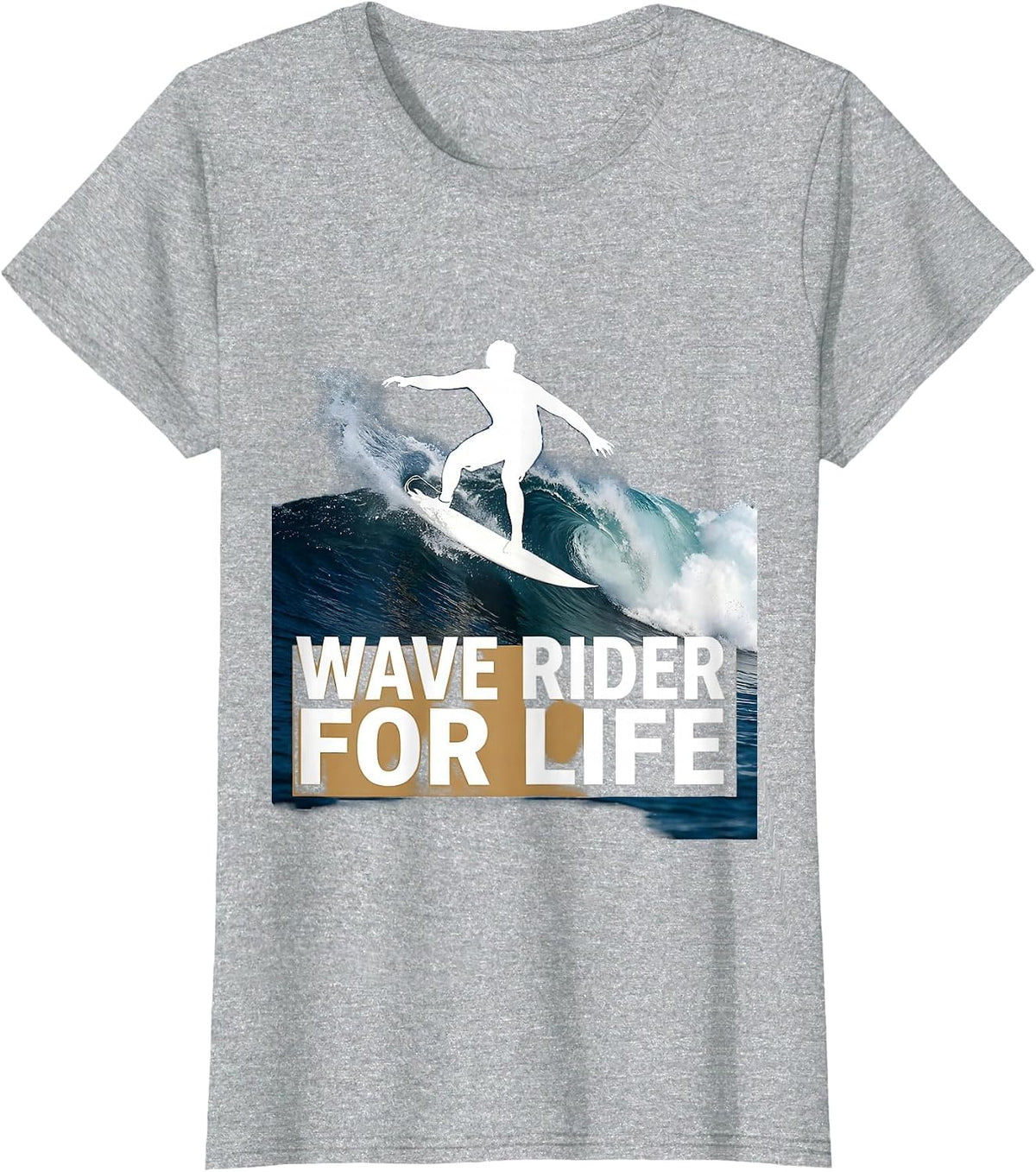 Wave Rider For Life Beach Surfing Design T-Shirt - Heather Grey