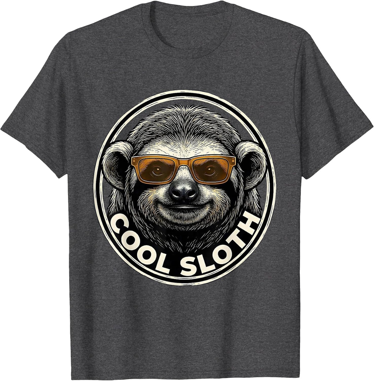 Cool Sloth Woodcut Engraving Funny Animal Humor T-Shirt - Dark Heather Grey