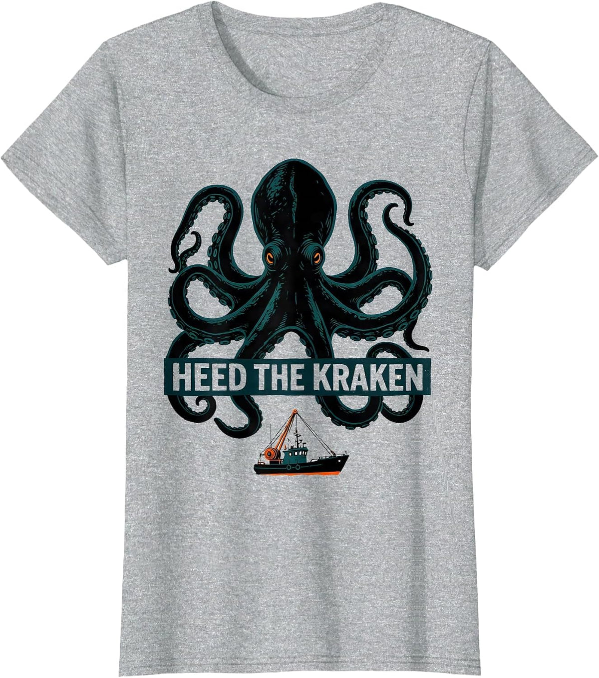 Women's Heed The Kraken Vintage Kraken Octopus Sea Monster Graphic T-Shirt - Heather Grey