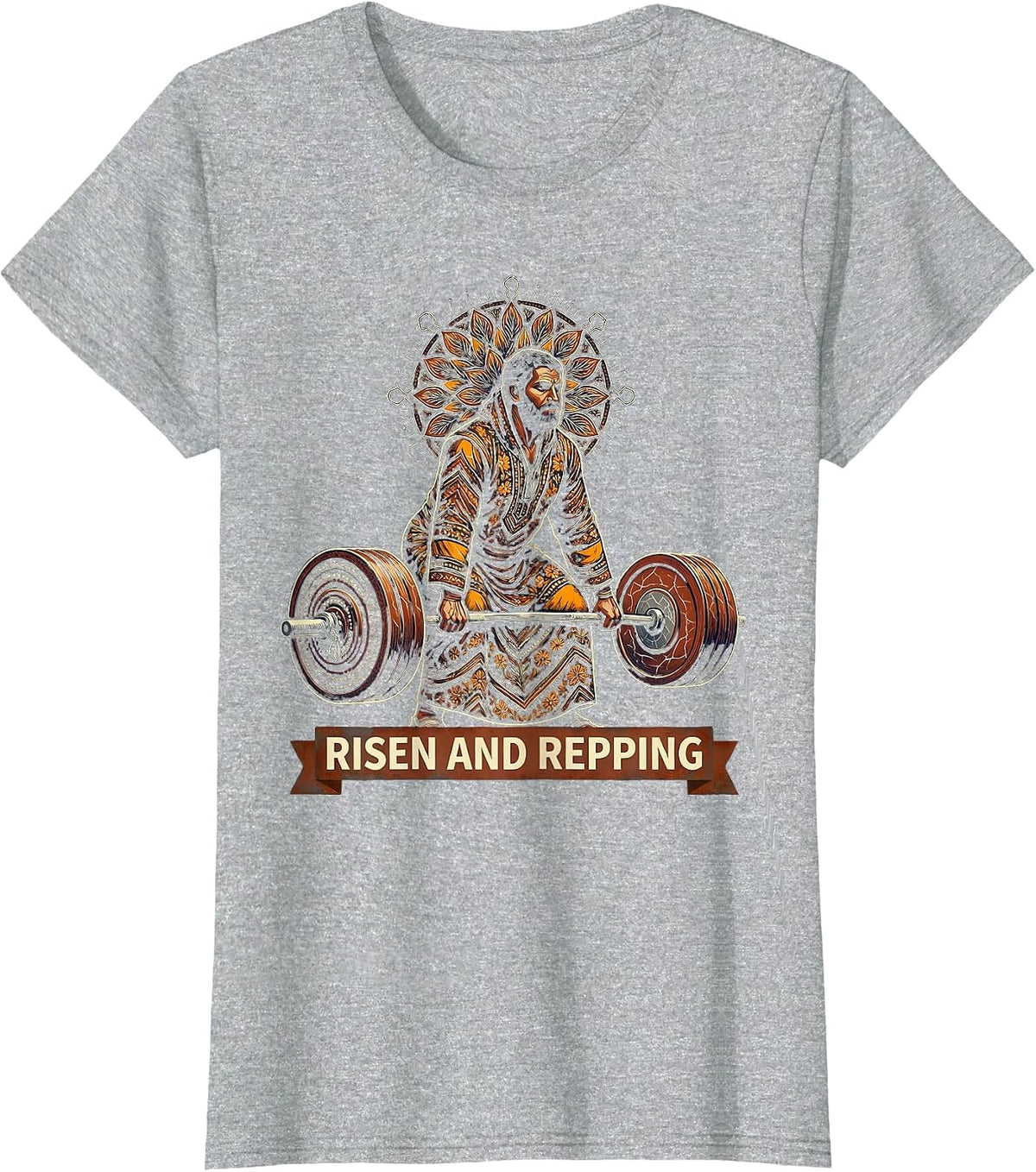 Jesus The Ultimate Deadlifter Risen and Repping T-Shirt - Heather Grey