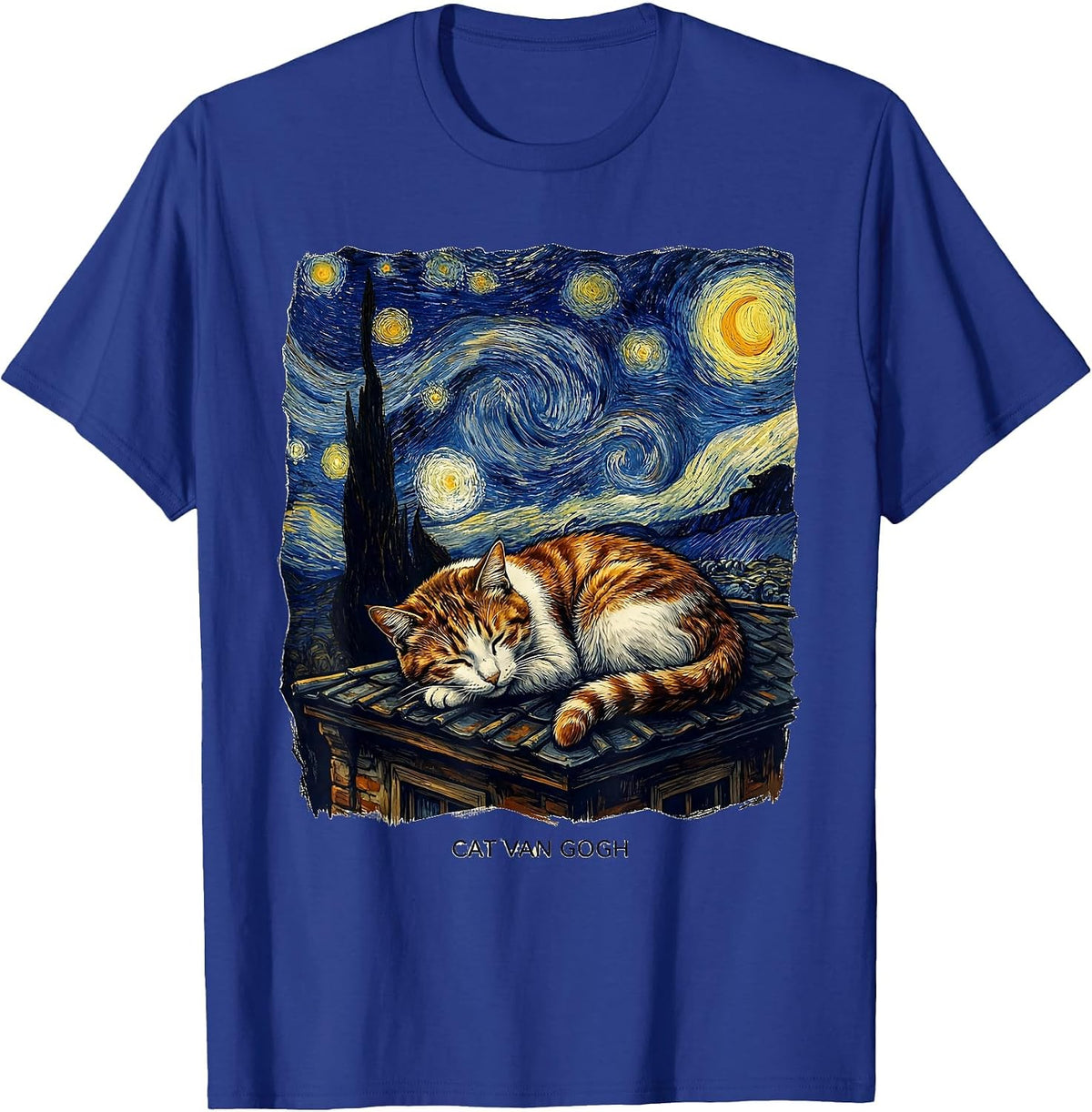Men's Cat Van Gogh Whimsical Art Parody Cat Lover Gift T-Shirt - Royal Blue