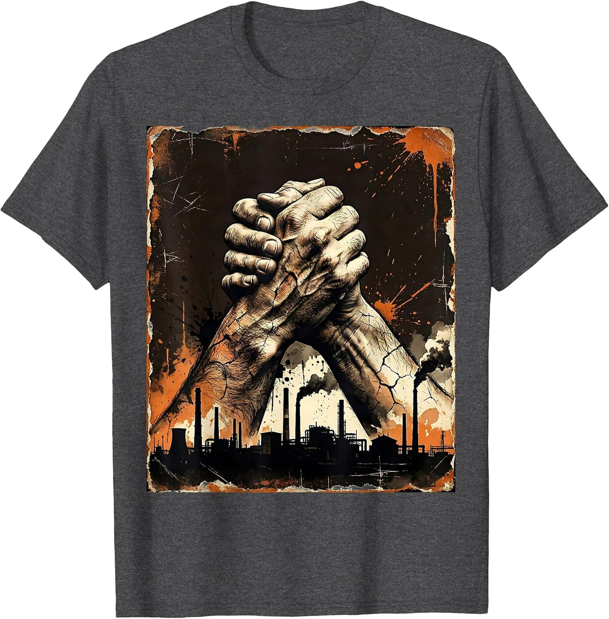 Equal Rights Labor Day Factory Handshake Design T-Shirt - Dark Heather Grey