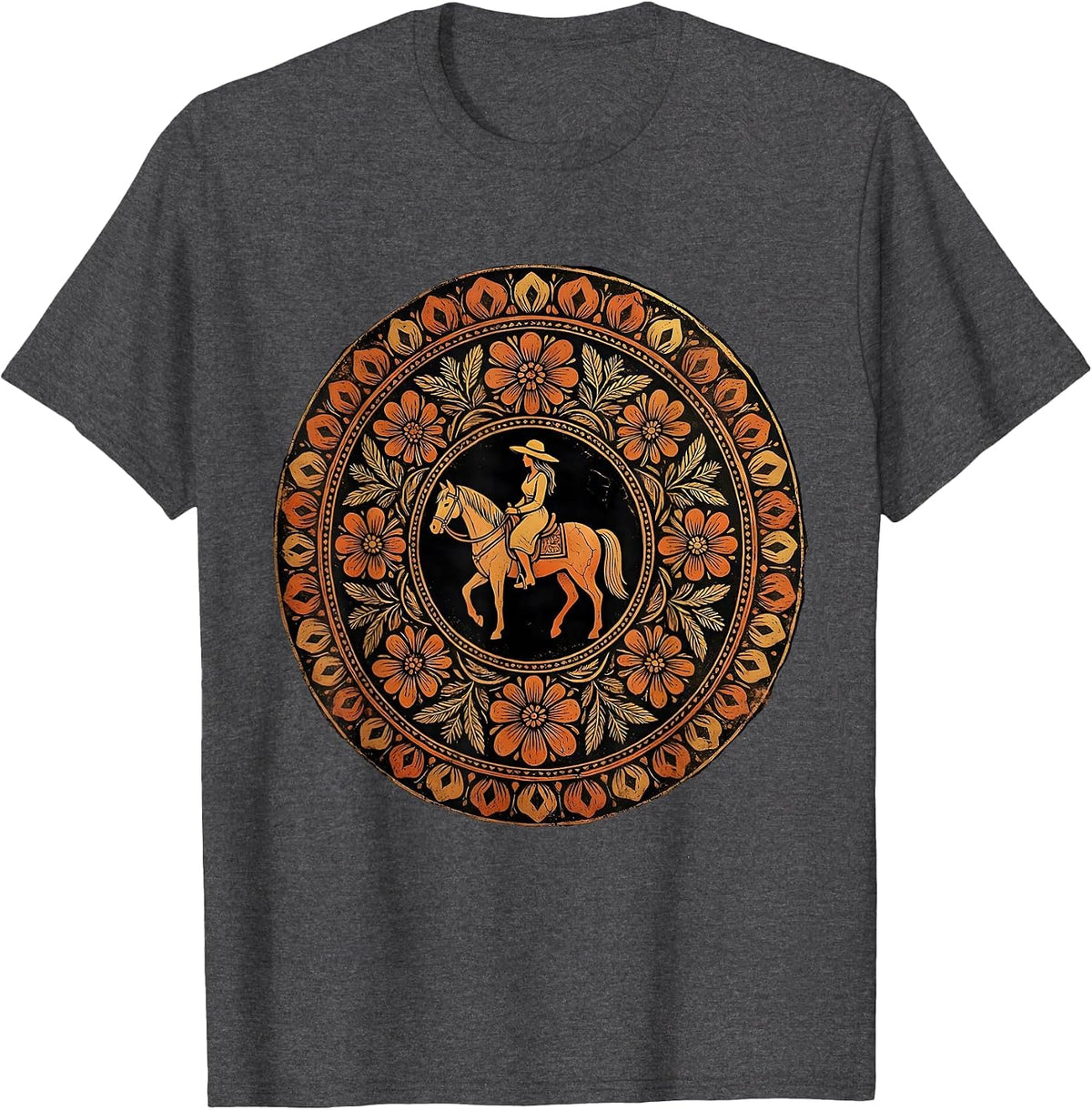 Horseback Rider Wide Brim Hat Western Graphic T-Shirt - Dark Heather Grey