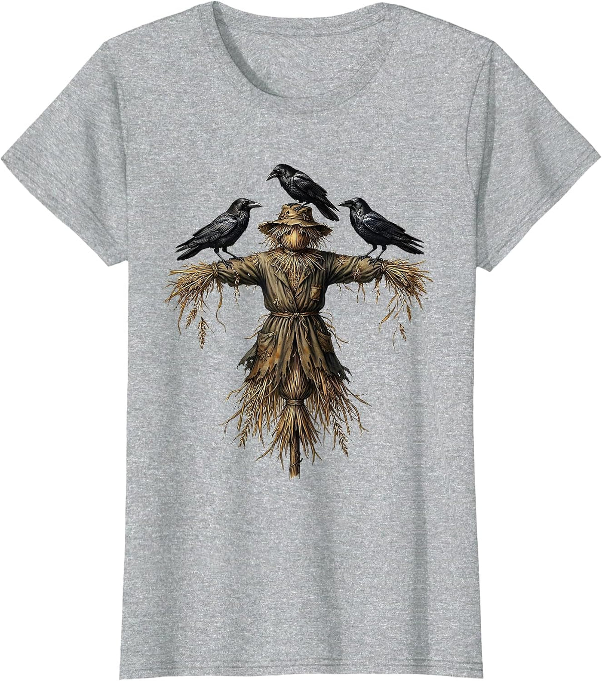Fearless Crows and Scarecrow Graphic Design T-Shirt - Heather Grey