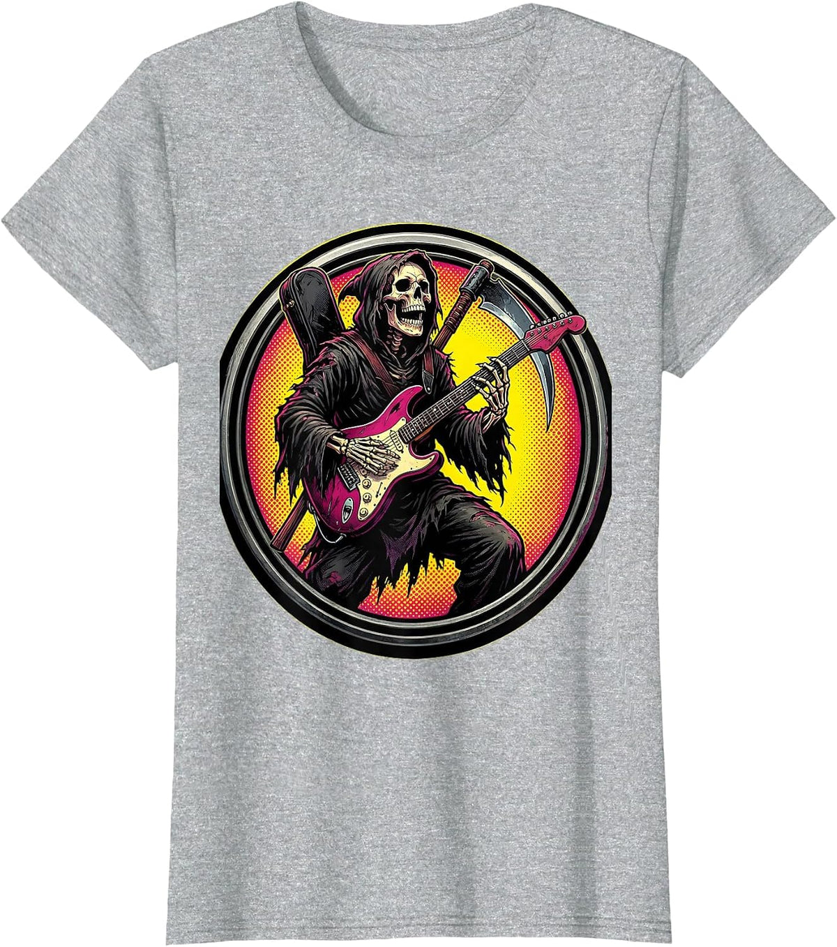 Grim Reaper Air Guitar Rock Death Metal Design T-Shirt - Heather Grey
