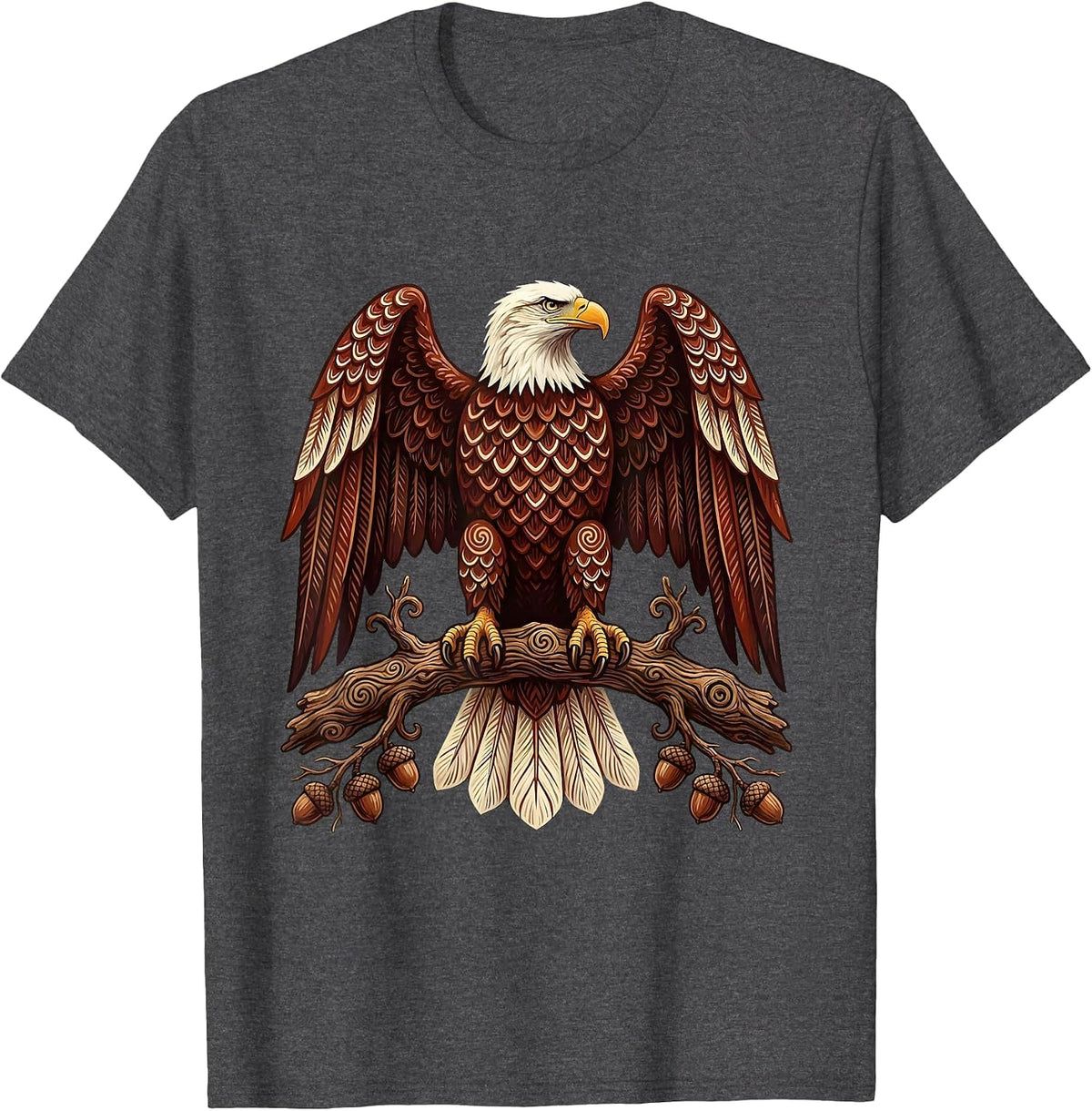 Bald Eagle Perched on Gnarled Oak Branch T-Shirt - Dark Heather Grey