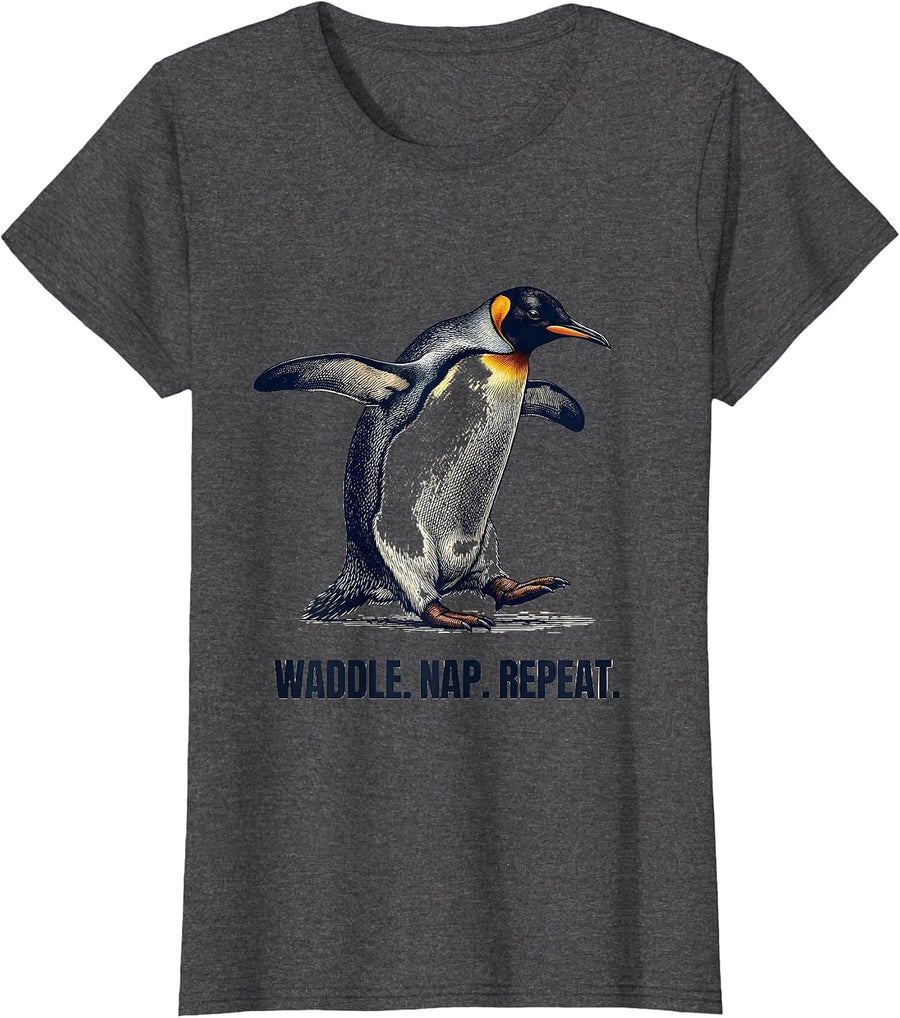 Women's Waddle Nap Repeat Funny Penguin Lover Animal Humor T-Shirt - Dark Heather Grey