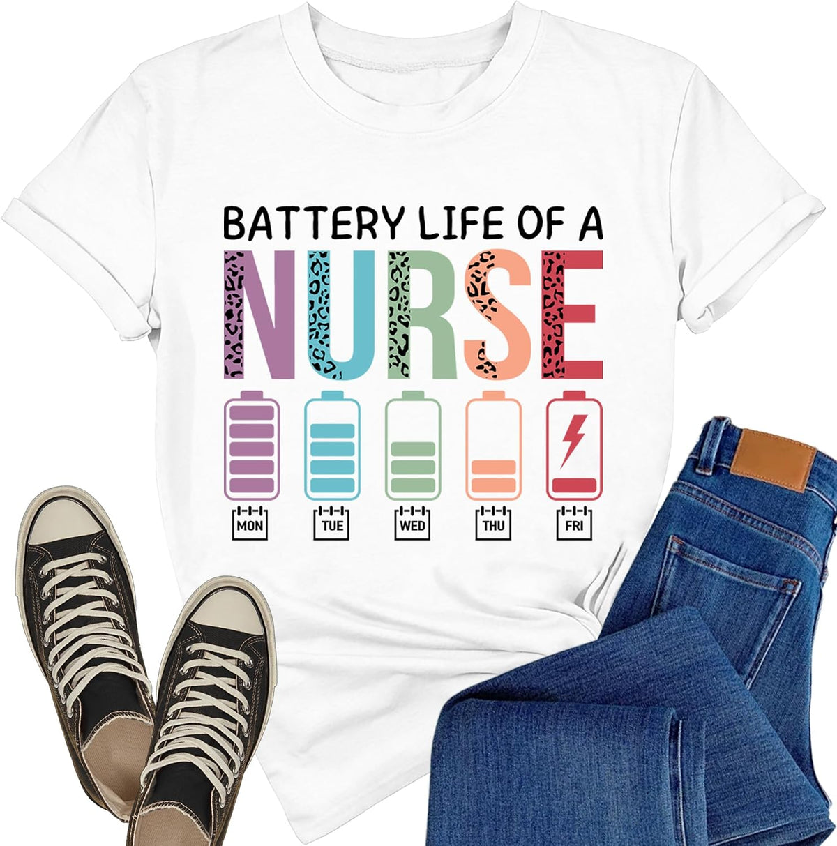 Nurse Shirts for Women Nursing Life T-Shirt Nurse Week Floral Top - White