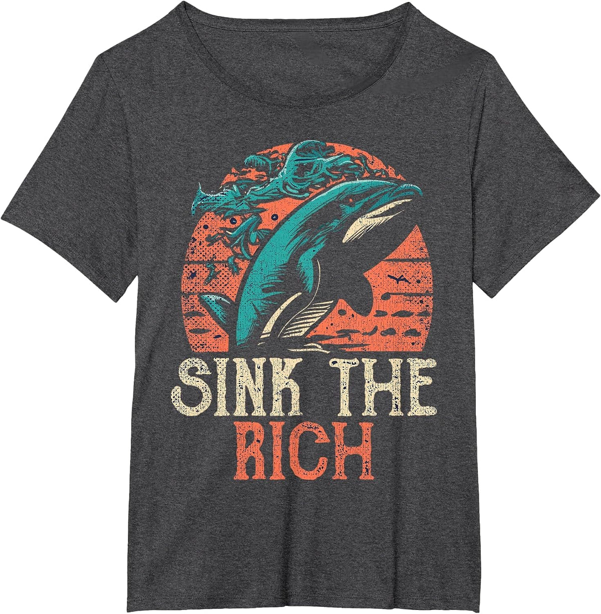 Sink The Rich Orca Killer Whales Against Billionaires T-Shirt - Dark Heather Grey
