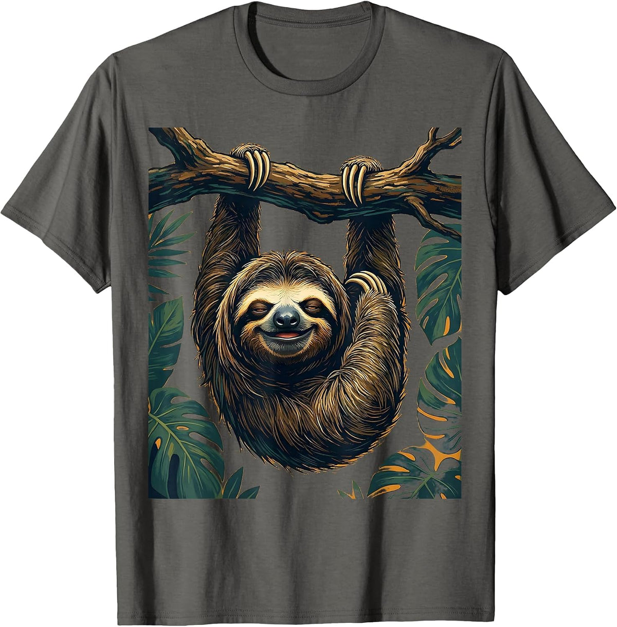 Lazy Sloth Hanging Upside Down From Branch T-Shirt - Asphalt Grey