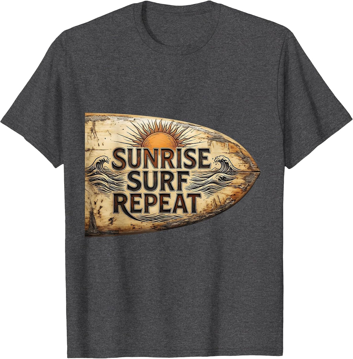 Sunrise Surf Repeat Wave Rider Design T-Shirt - Dark Heather Grey