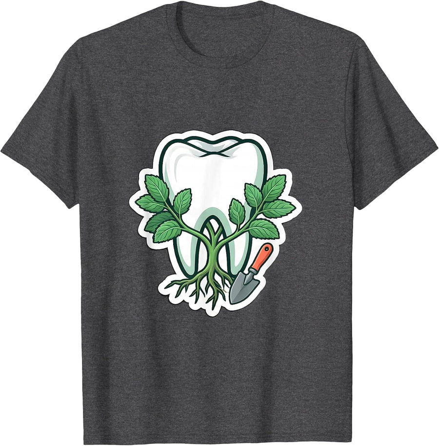 Men's Molar Sprout Dental Hygienist Funny Dental Staff Gift T-Shirt - Dark Heather Grey