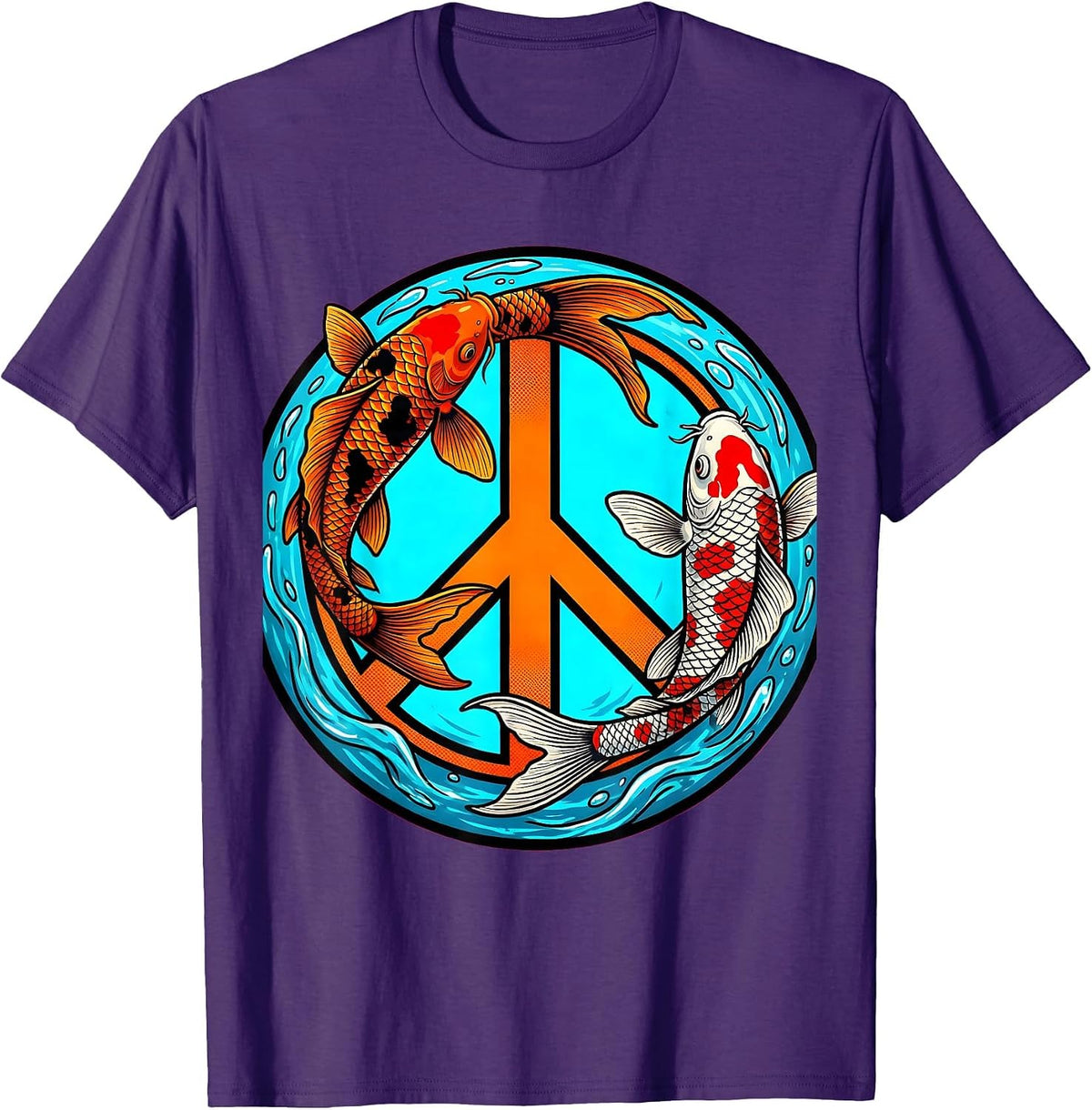 Men's Koi Fish Peace Sign Graphic Design T-Shirt - Purple