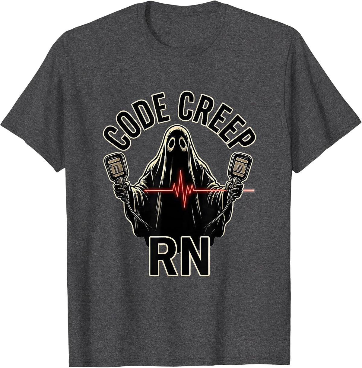 Men's Code Creep RN Funny Halloween Nurse Medical Humor T-Shirt - Dark Heather Grey