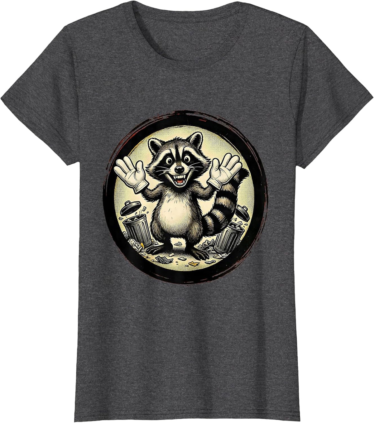 Women's Raccoon Trash Can Chaos Funny Animal Graphic T-Shirt - Dark Heather Grey