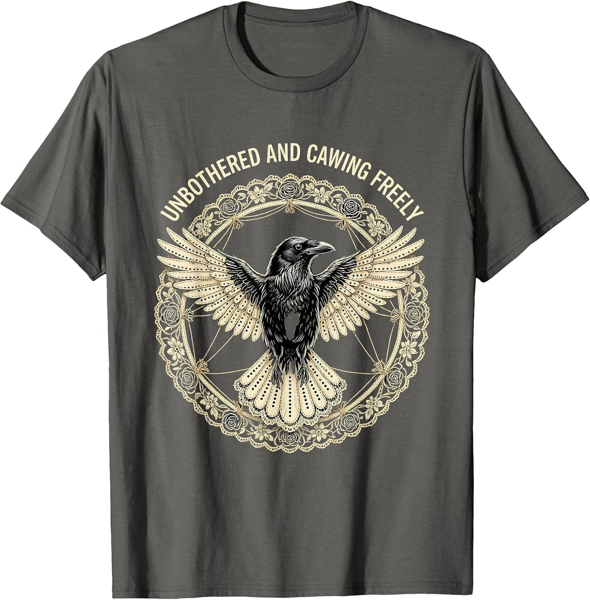 Men's Unbothered and Cawing Freely Crow Design T-Shirt - Asphalt Grey