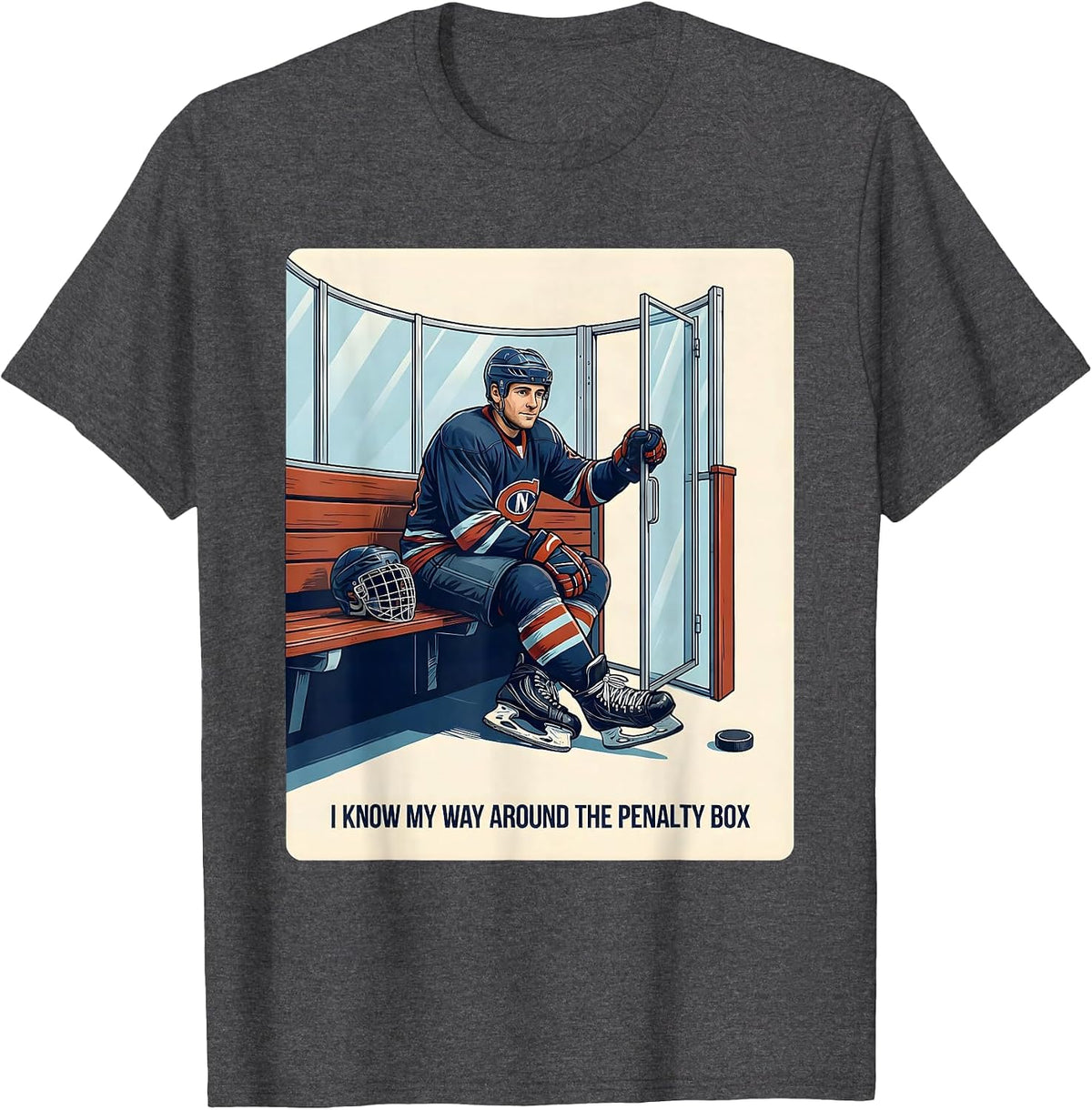 I Know My Way Around The Penalty Box Funny Hockey Player T-Shirt - Dark Heather Grey