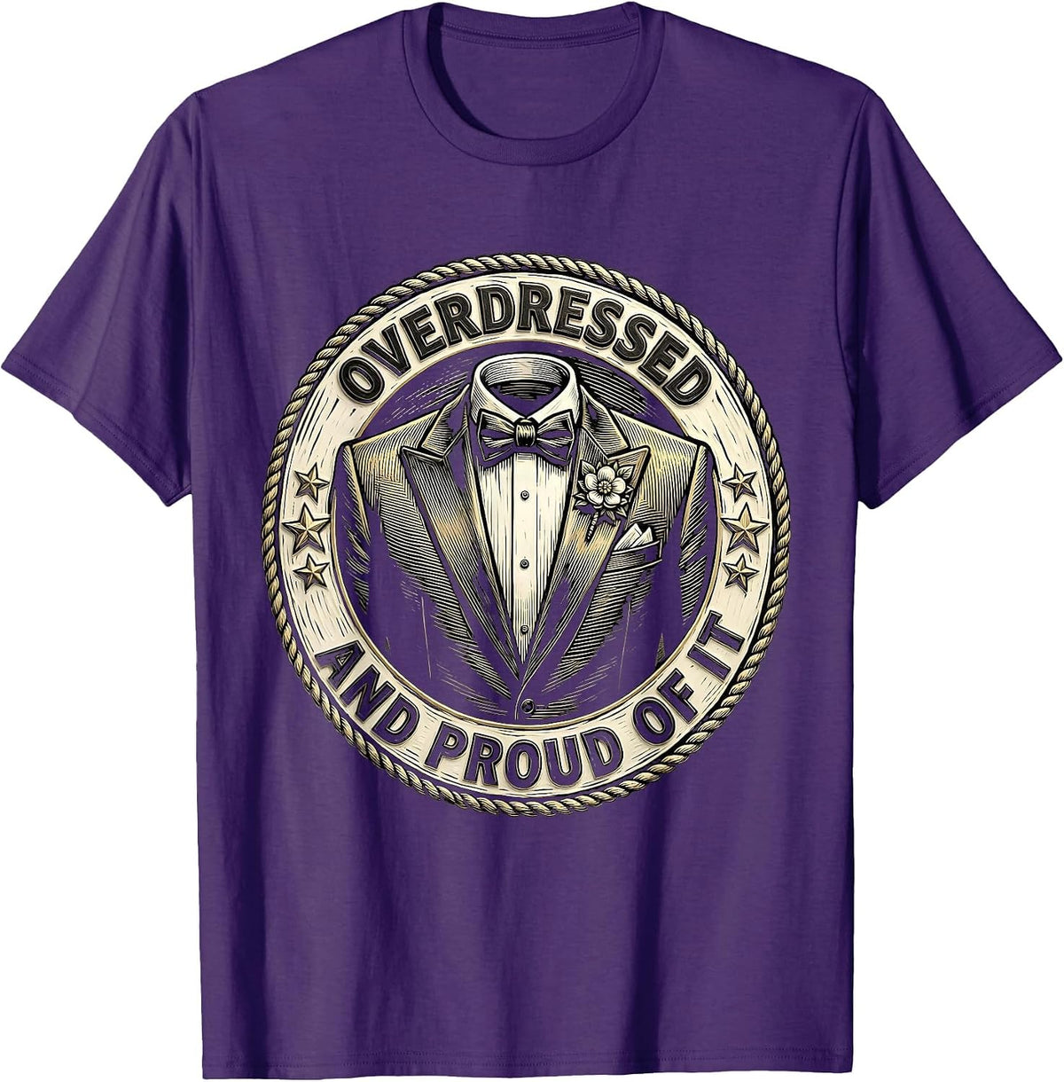 Overdressed and Proud of It Tuxedo Design T-Shirt - Purple