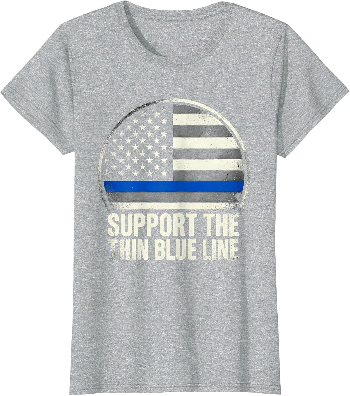 Support The Thin Blue Line Patriotic Police Officer Law T-Shirt - Heather Grey