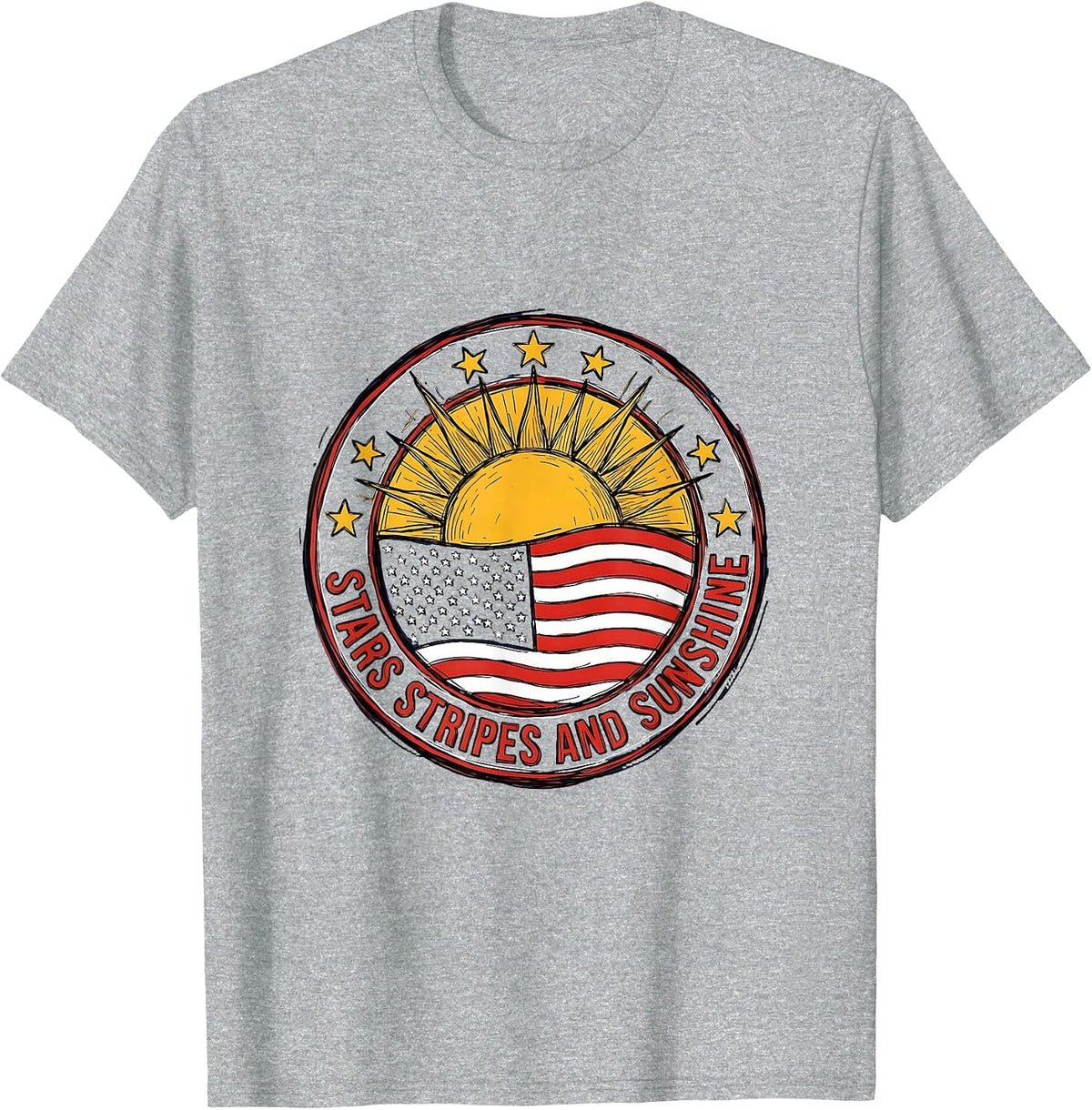 Men's Stars Stripes and Sunshine USA Patriotic Design T-Shirt - Heather Grey