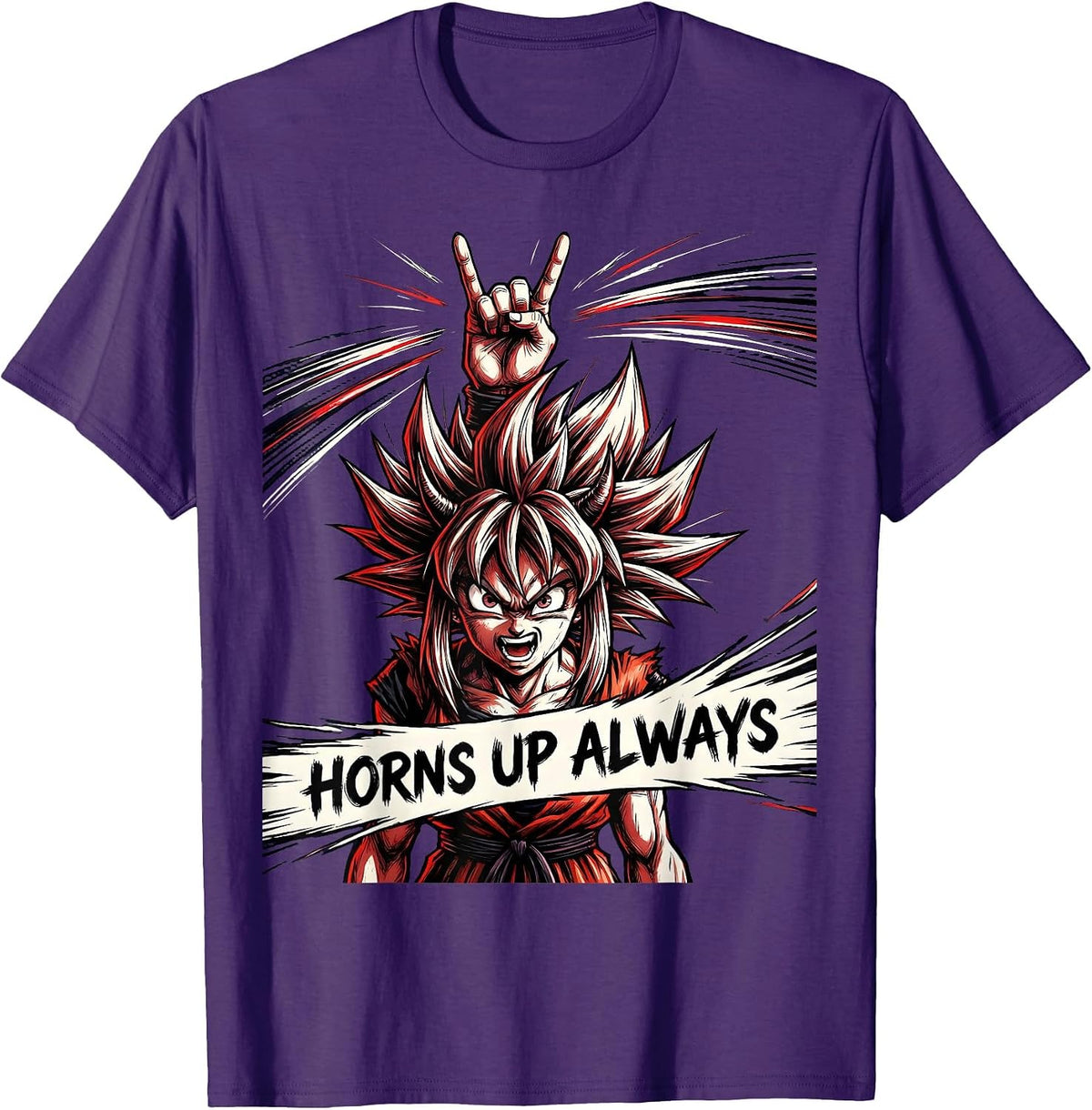 Horns Up Always Heavy Metal Graphic Design T-Shirt - Purple