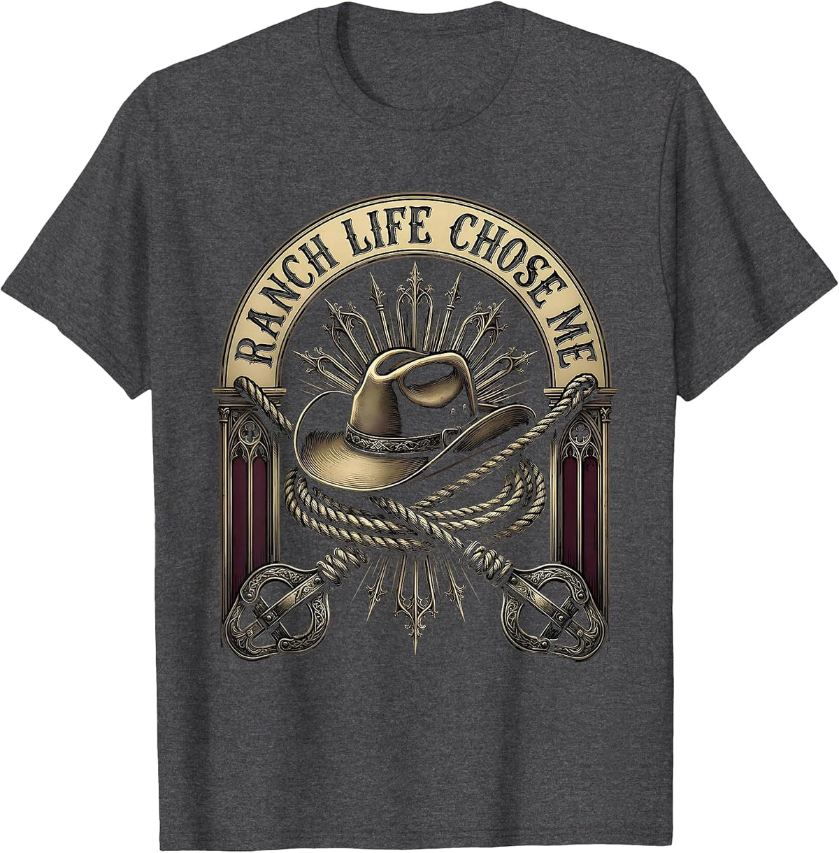 Ranch Life Chose Me Cowgirl Design T-Shirt - Dark Heather Grey