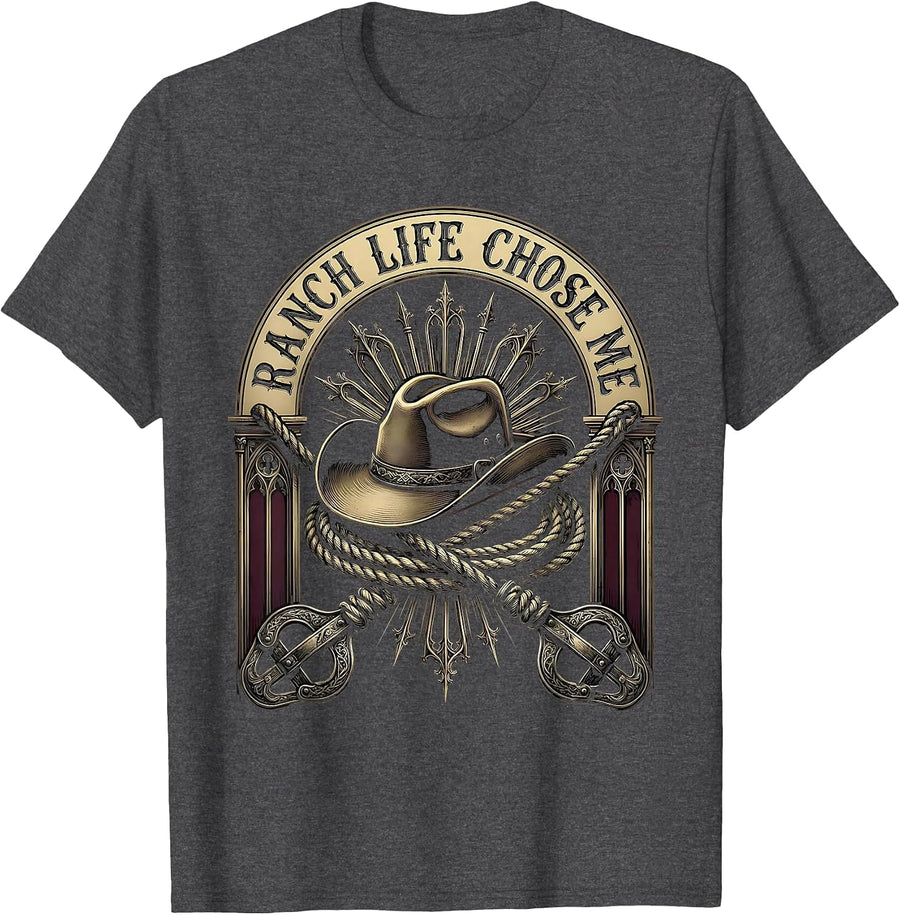Ranch Life Chose Me Cowgirl Design T-Shirt - Dark Heather Grey