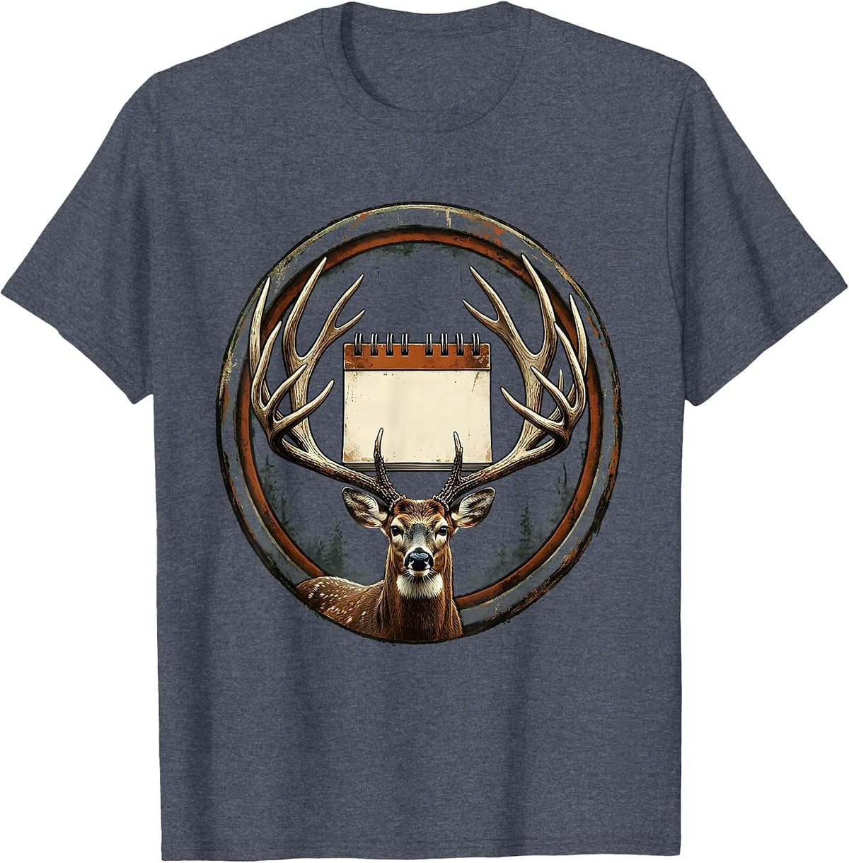 Circular Badge Vintage Deer Hunting Dad Humor T-Shirt - Heather Blue