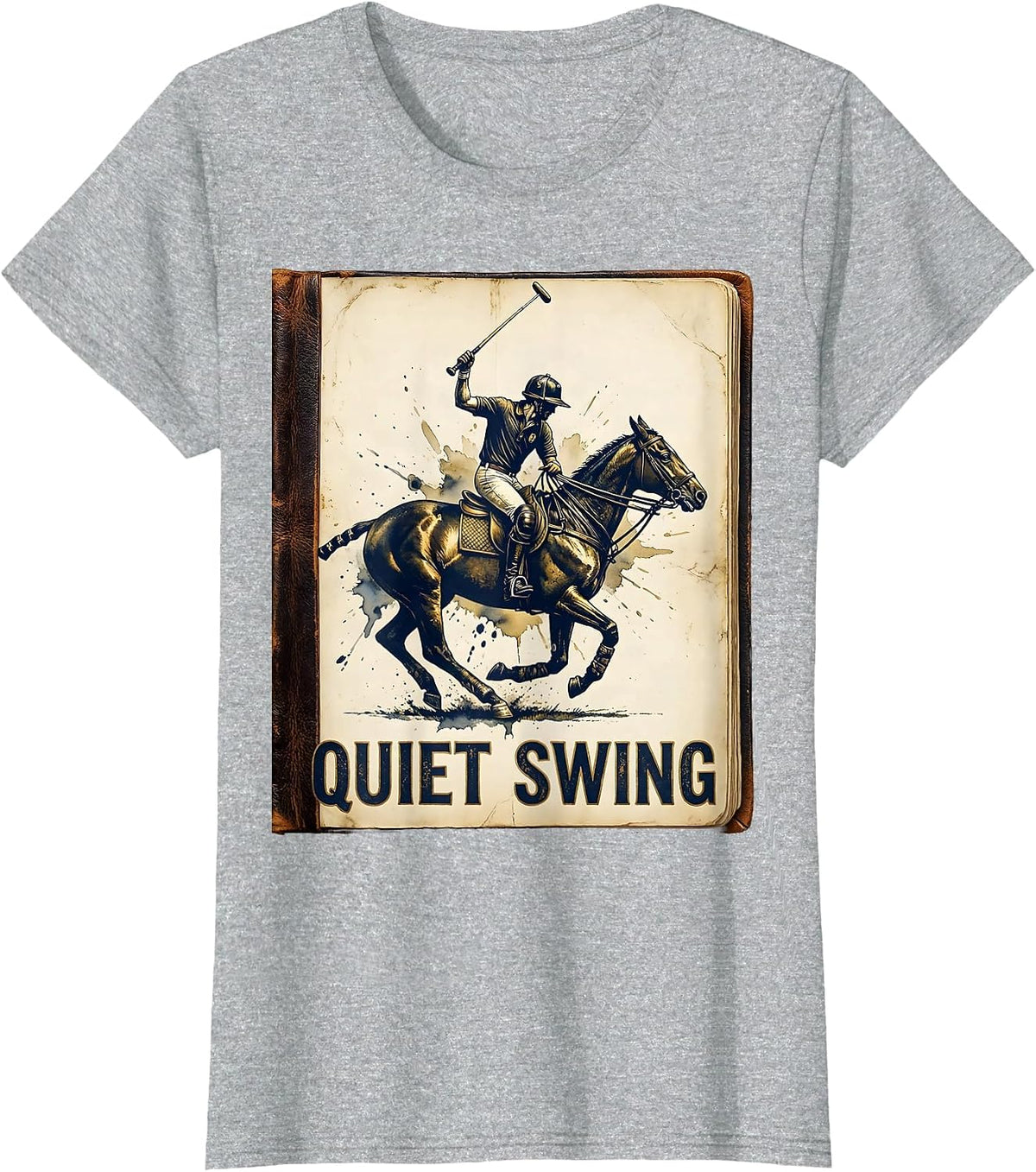 Quiet Swing Vintage Polo Player Horseback Riding Equestrian T-Shirt - Heather Grey