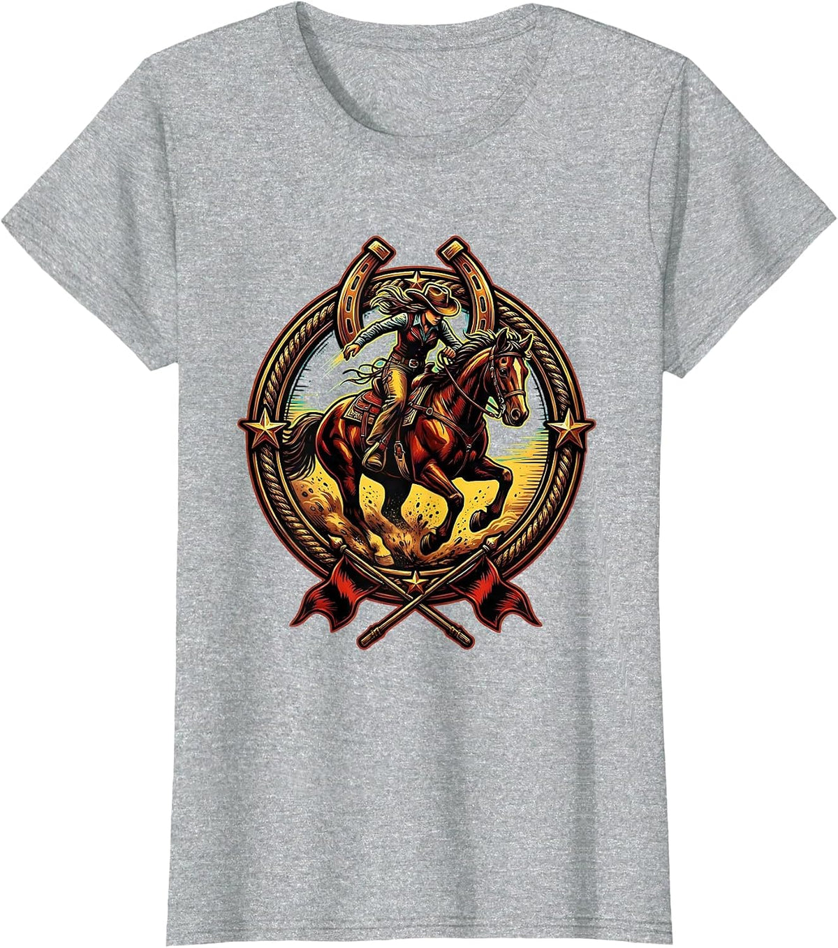 Barrel Racer Leaning Into The Turn Rodeo Design T-Shirt - Heather Grey