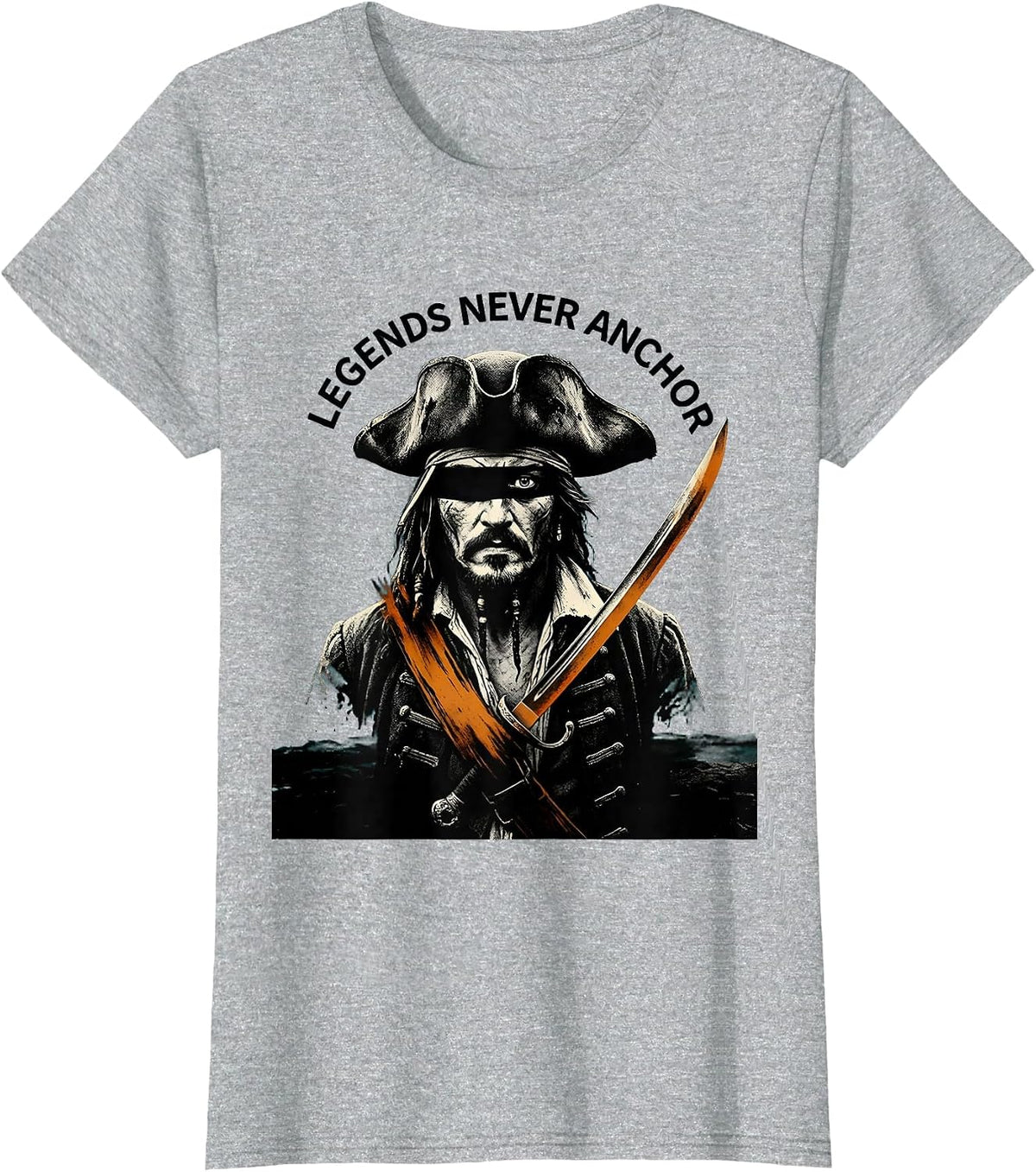 Legends Never Anchor Pirate Adventure Design T-Shirt - Heather Grey