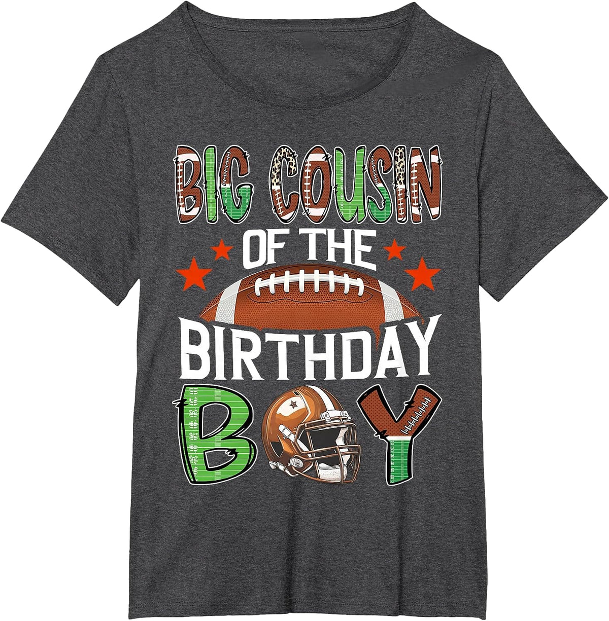 Big Cousin of The Birthday Boy Game Day Football T-Shirt - Dark Heather Grey